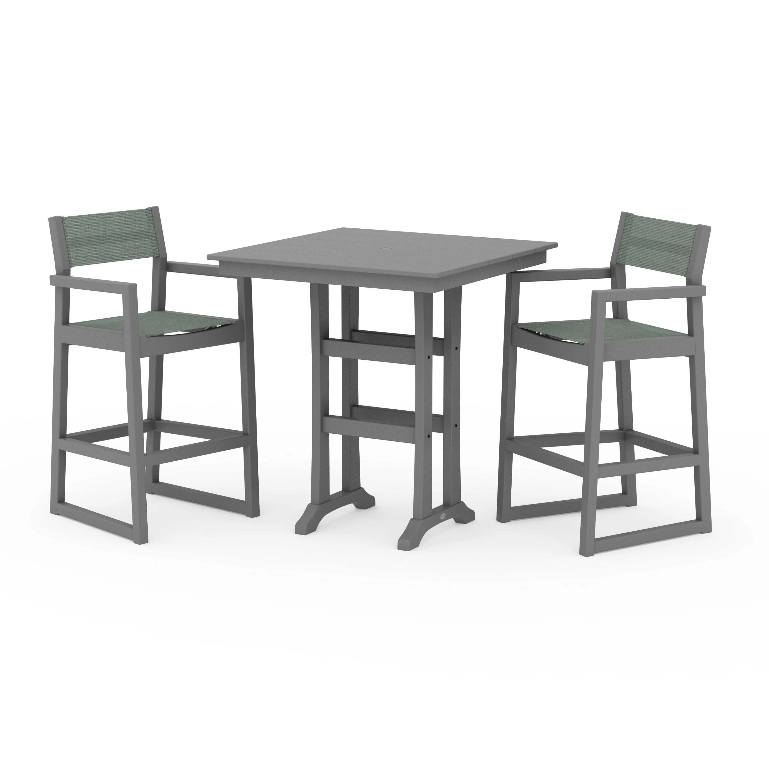 EDGE Sling Arm Chair 3-Piece Farmhouse Bar Set with Trestle Legs - Image 105