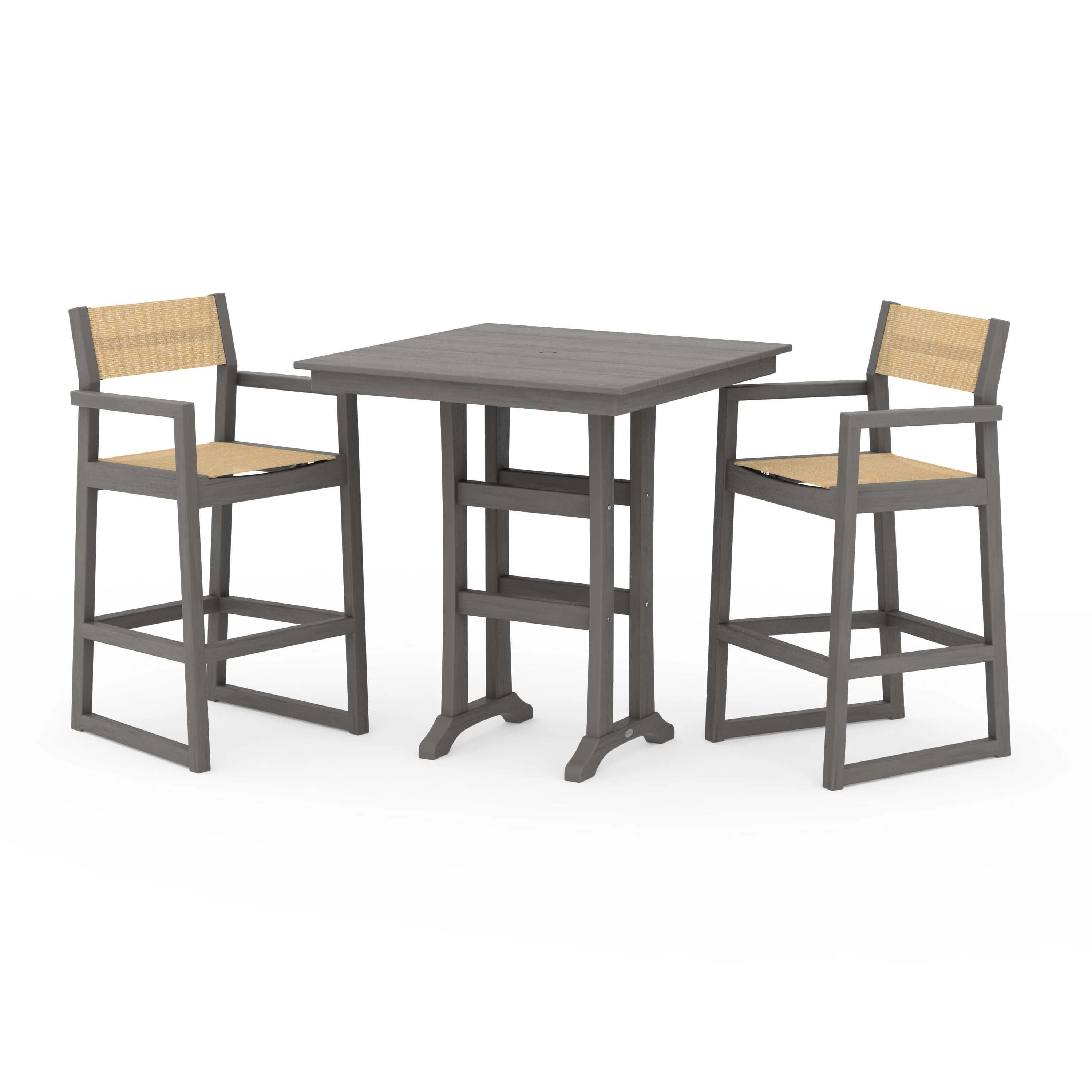 EDGE Sling Arm Chair 3-Piece Farmhouse Bar Set with Trestle Legs - Image 106