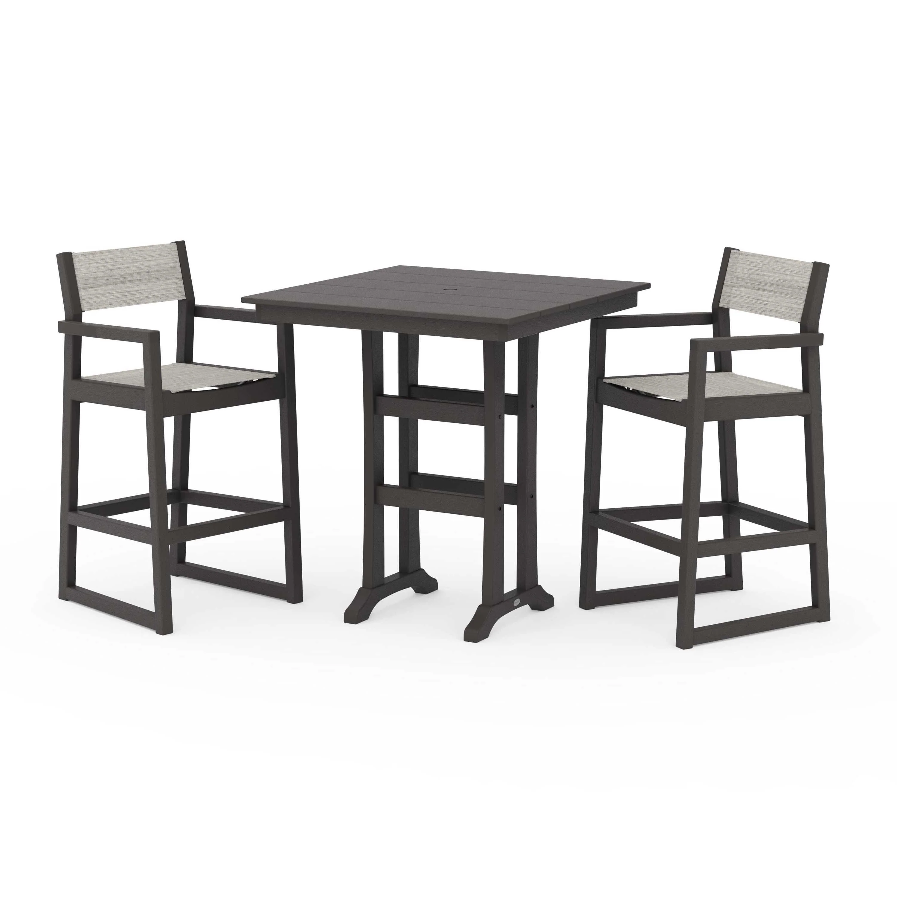 EDGE Sling Arm Chair 3-Piece Farmhouse Bar Set with Trestle Legs - Image 109