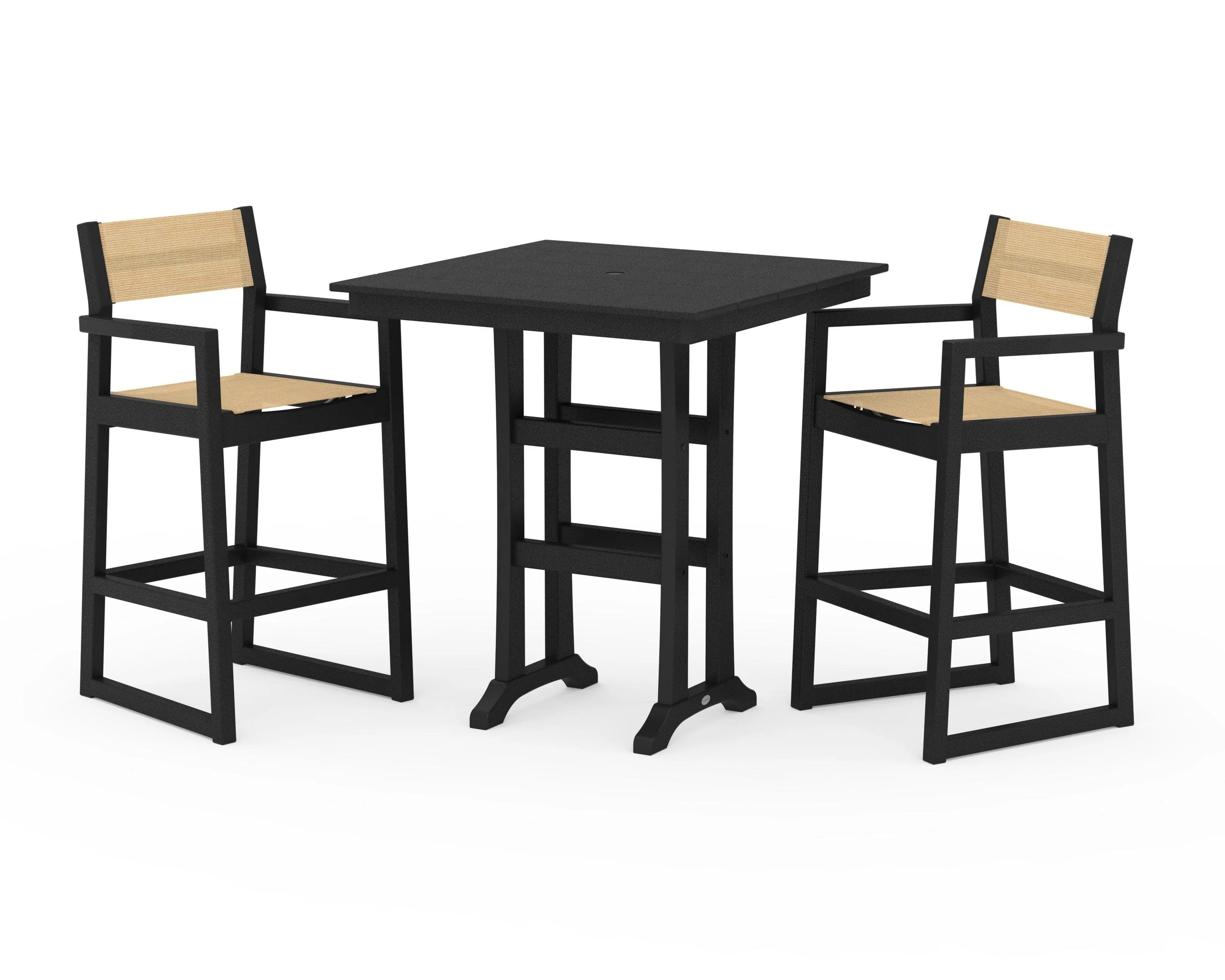 EDGE Sling Arm Chair 3-Piece Farmhouse Bar Set with Trestle Legs - Image 11