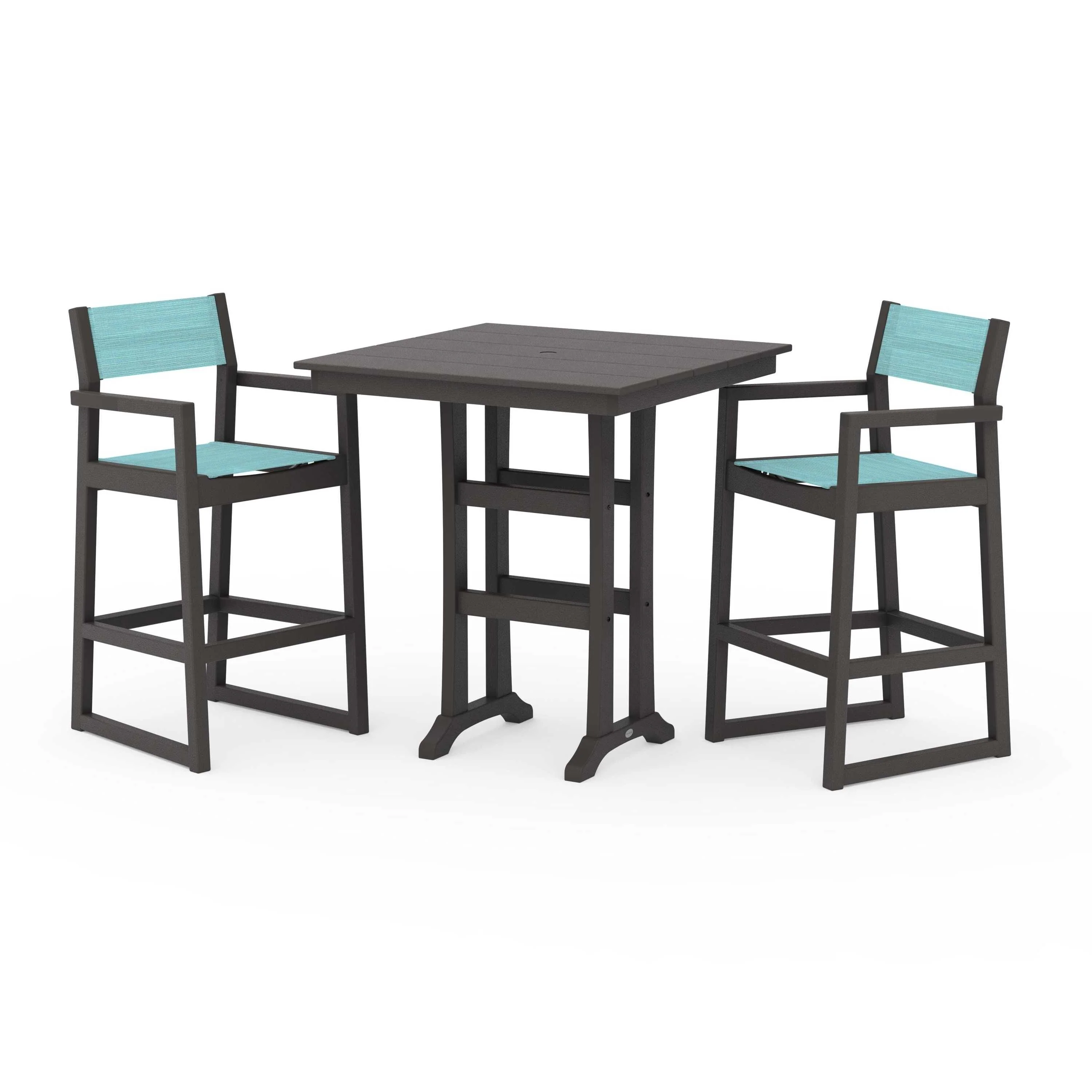 EDGE Sling Arm Chair 3-Piece Farmhouse Bar Set with Trestle Legs - Image 110