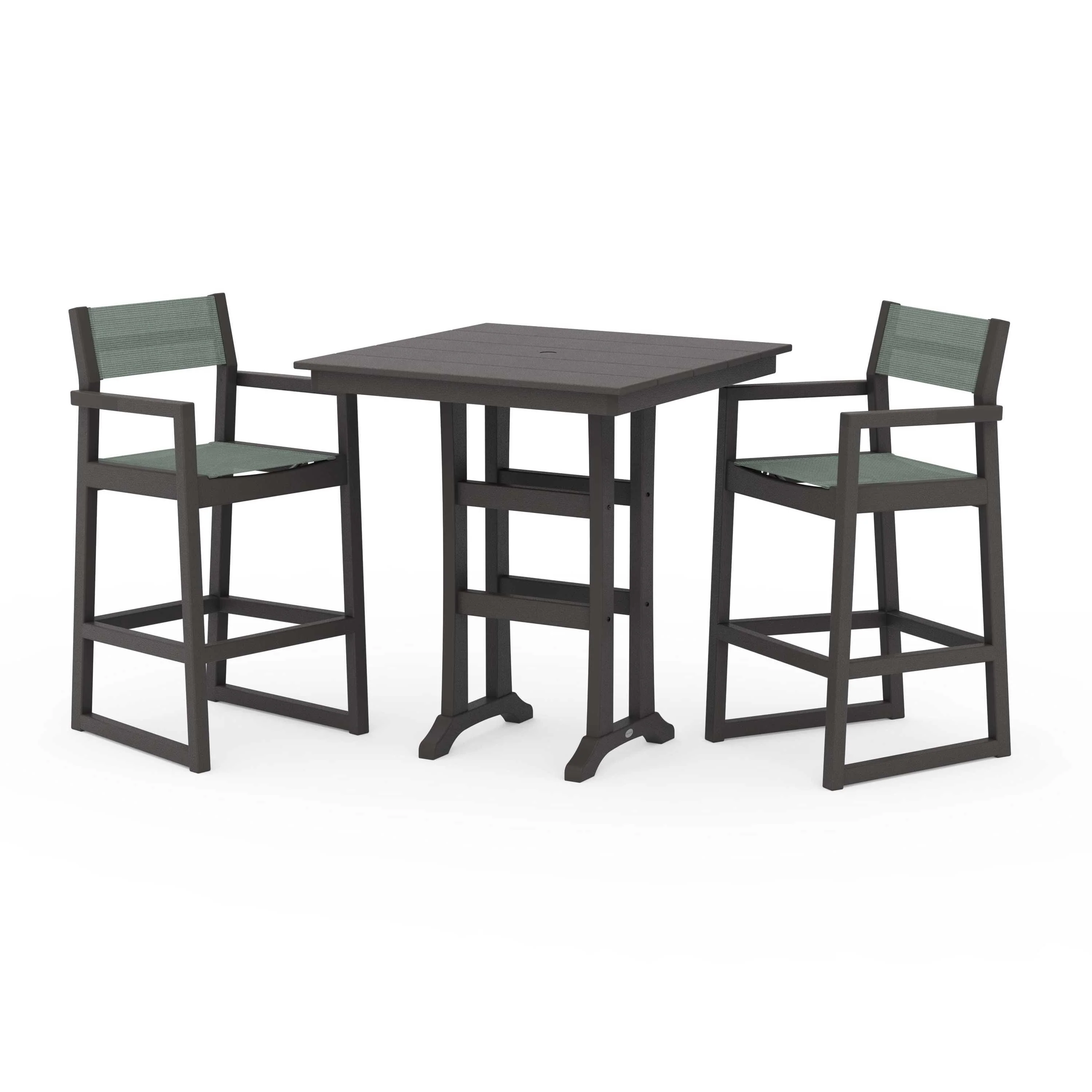 EDGE Sling Arm Chair 3-Piece Farmhouse Bar Set with Trestle Legs - Image 115