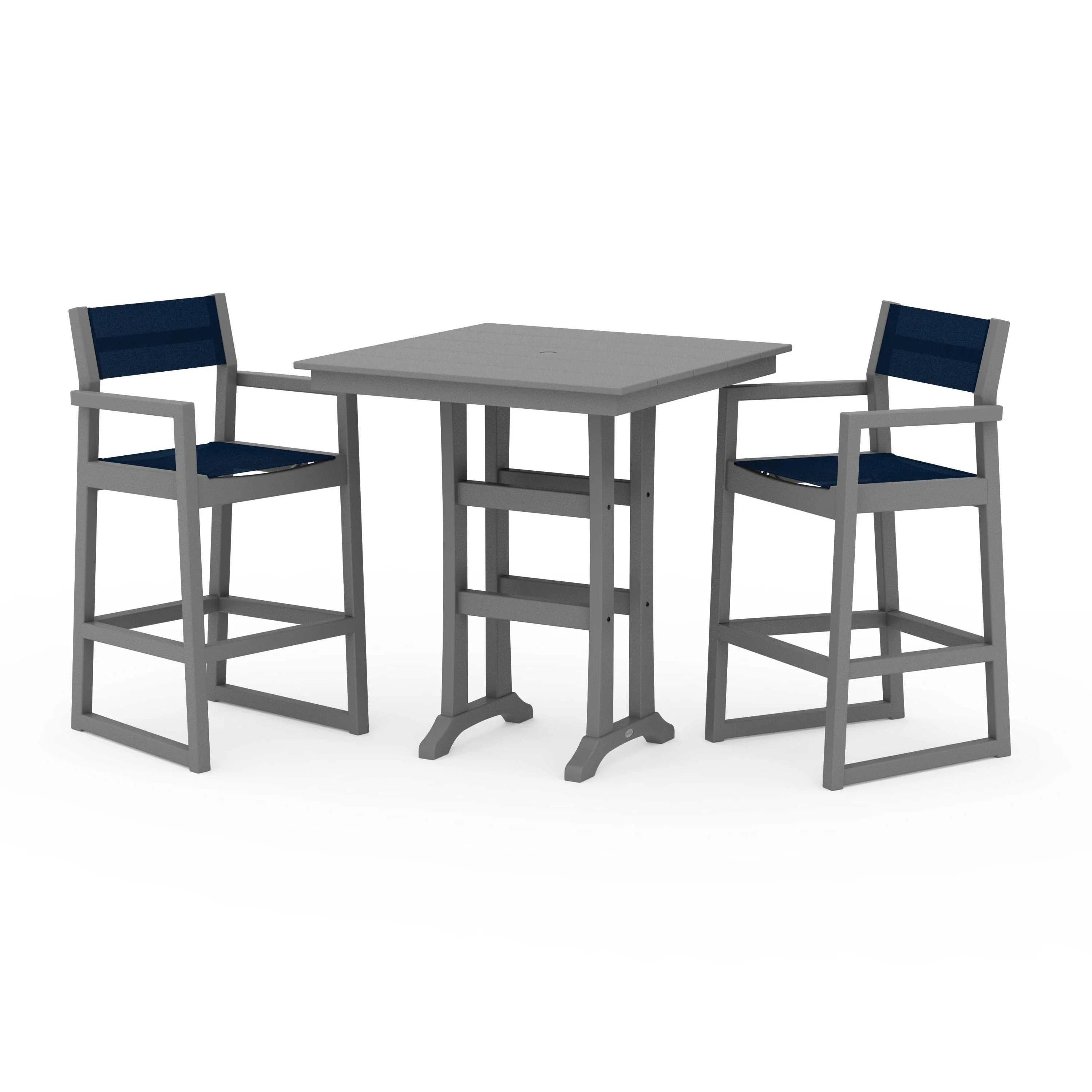 EDGE Sling Arm Chair 3-Piece Farmhouse Bar Set with Trestle Legs - Image 119