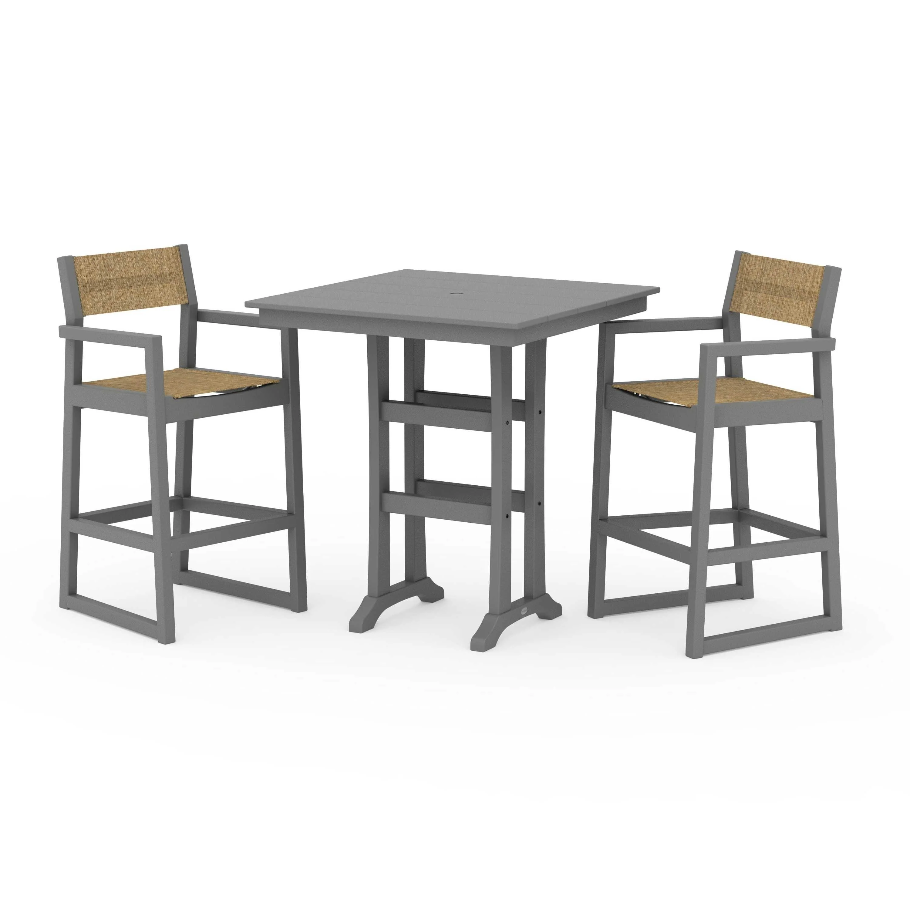 EDGE Sling Arm Chair 3-Piece Farmhouse Bar Set with Trestle Legs - Image 120