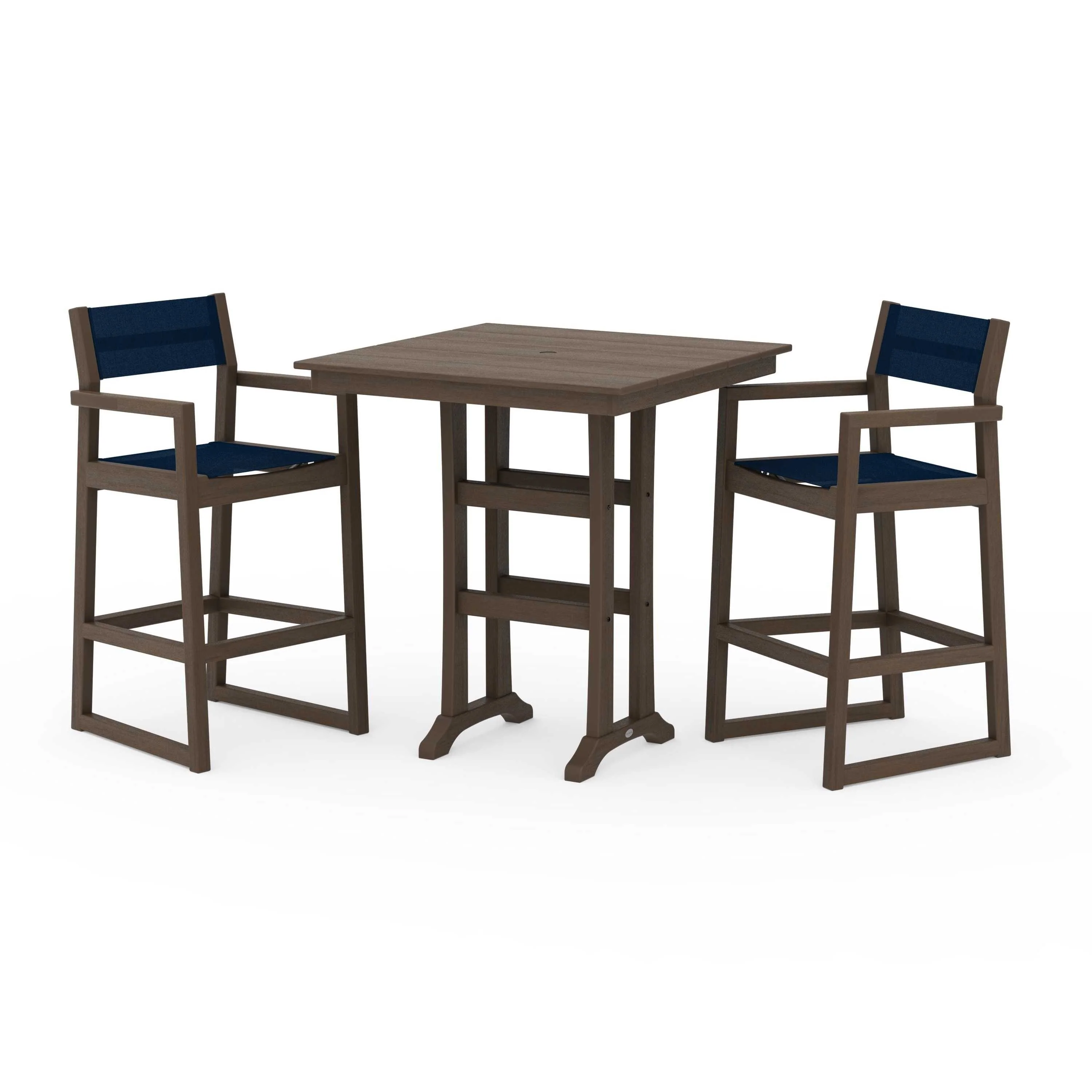 EDGE Sling Arm Chair 3-Piece Farmhouse Bar Set with Trestle Legs - Image 122
