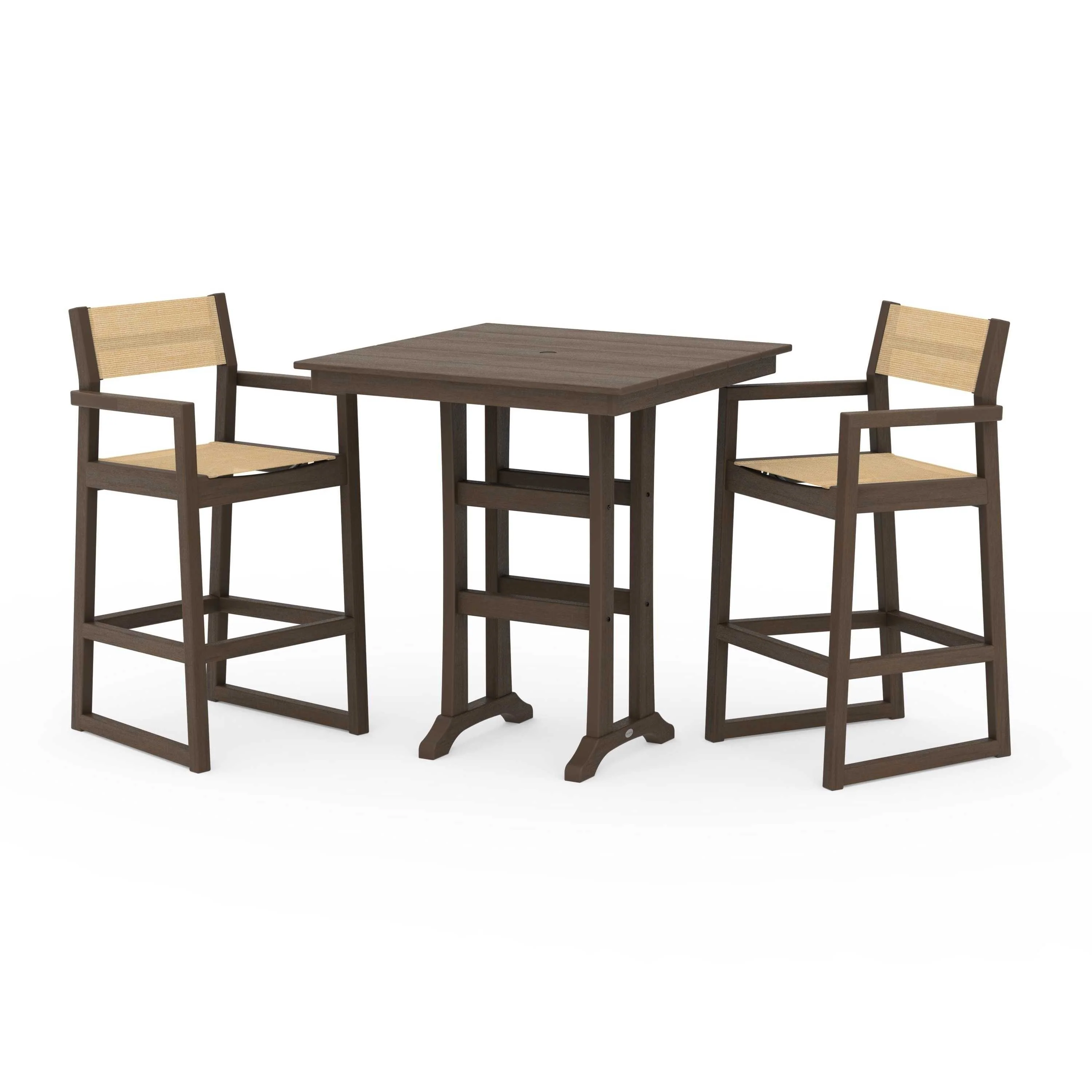EDGE Sling Arm Chair 3-Piece Farmhouse Bar Set with Trestle Legs - Image 123