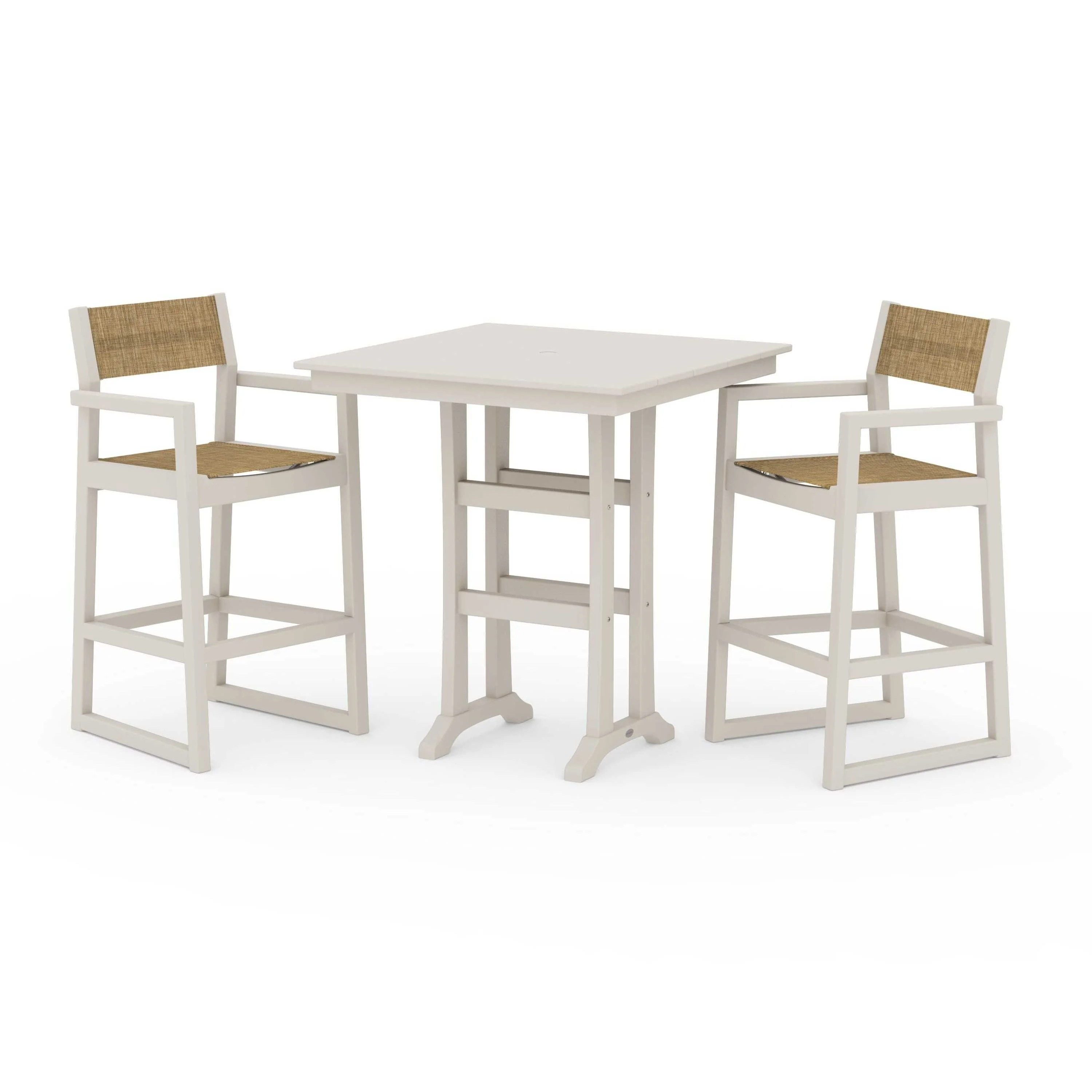 EDGE Sling Arm Chair 3-Piece Farmhouse Bar Set with Trestle Legs - Image 125