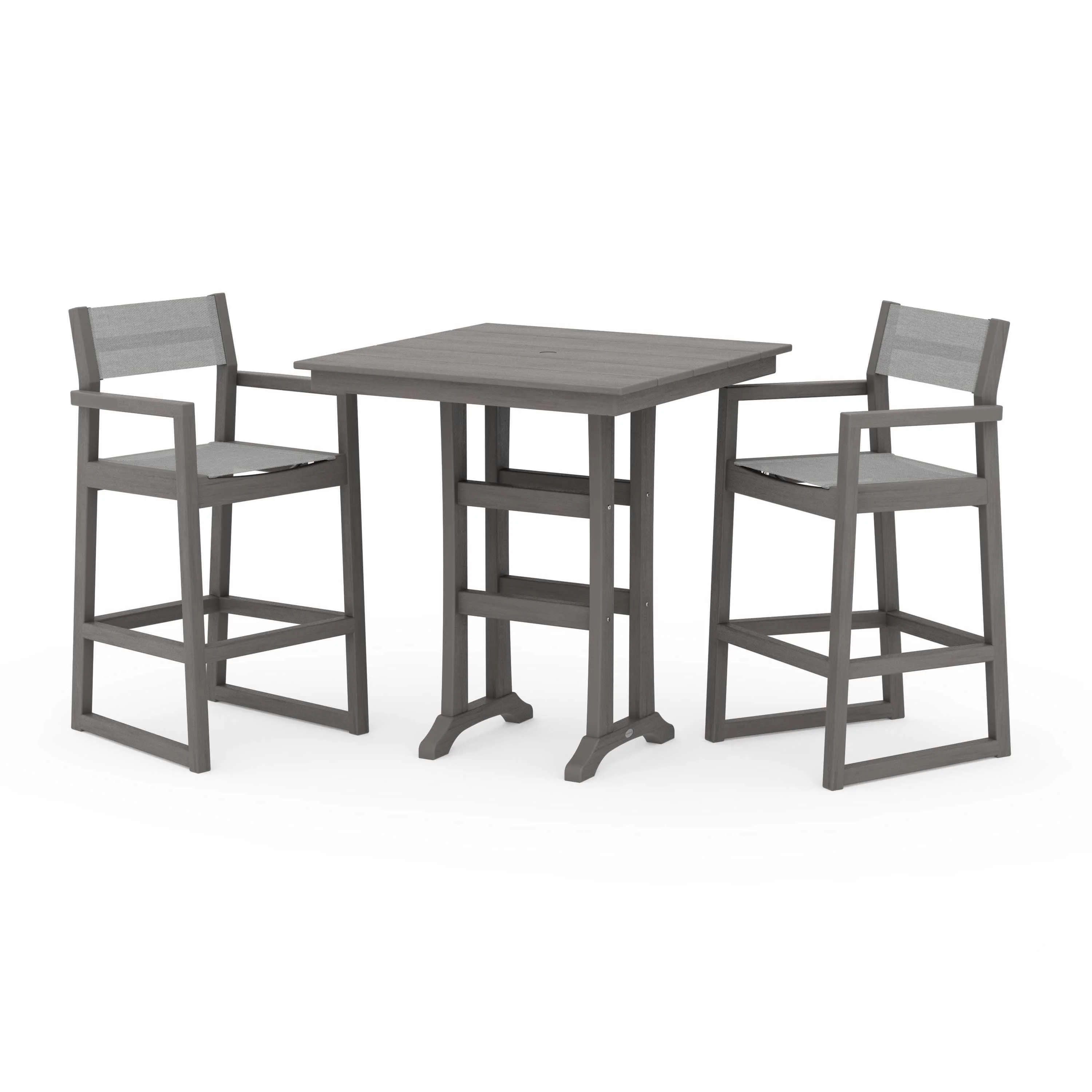 EDGE Sling Arm Chair 3-Piece Farmhouse Bar Set with Trestle Legs - Image 130