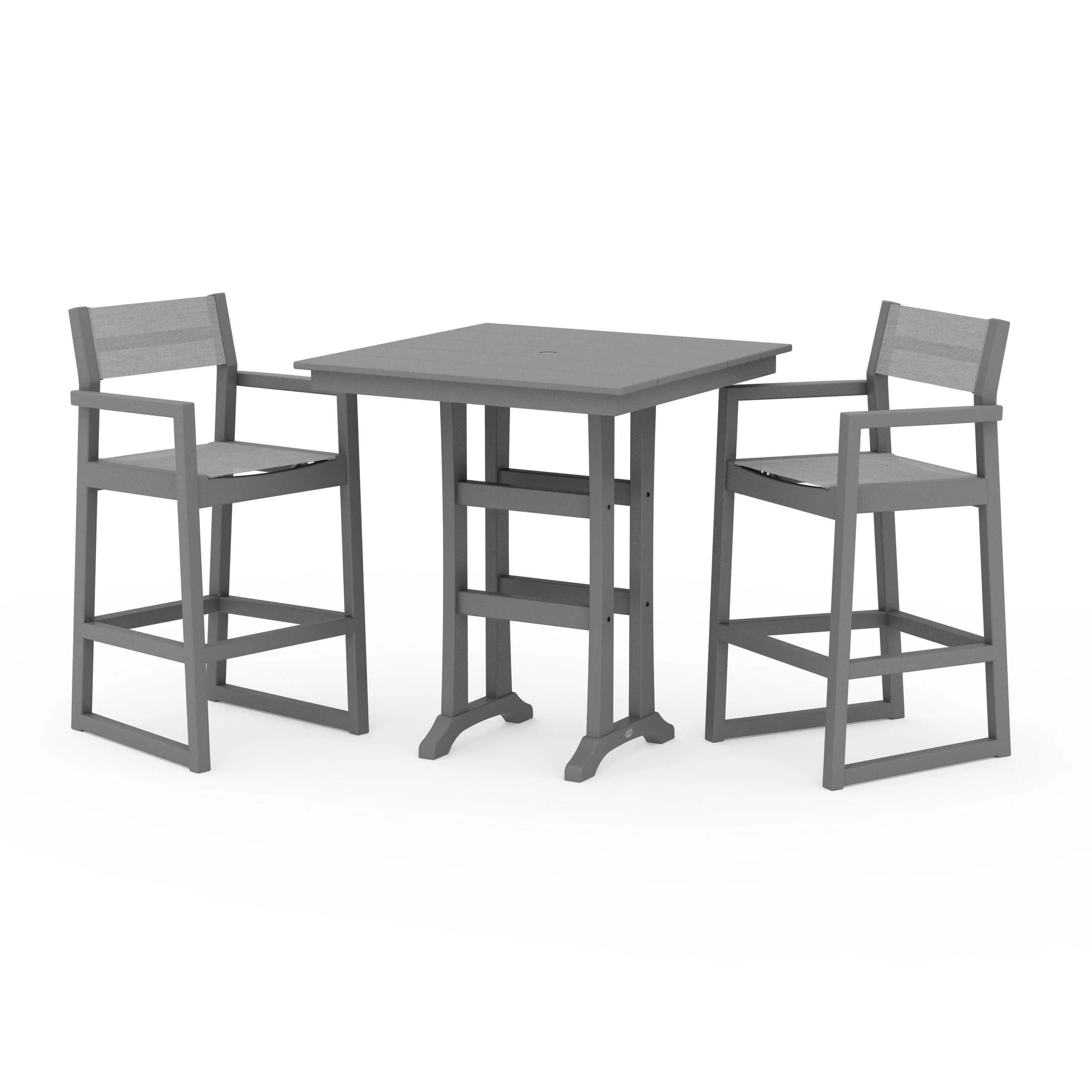 EDGE Sling Arm Chair 3-Piece Farmhouse Bar Set with Trestle Legs - Image 131