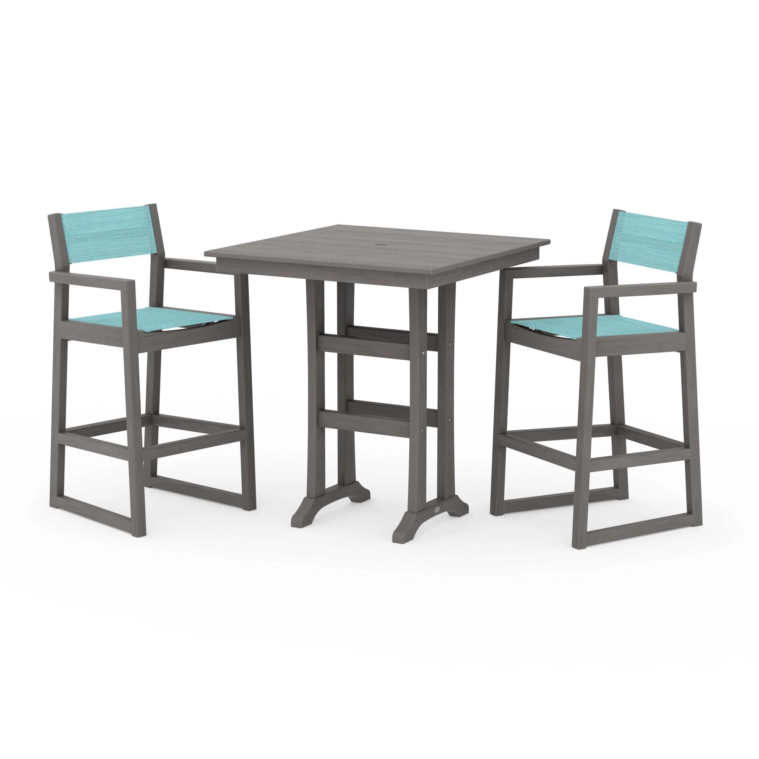 EDGE Sling Arm Chair 3-Piece Farmhouse Bar Set with Trestle Legs - Image 133