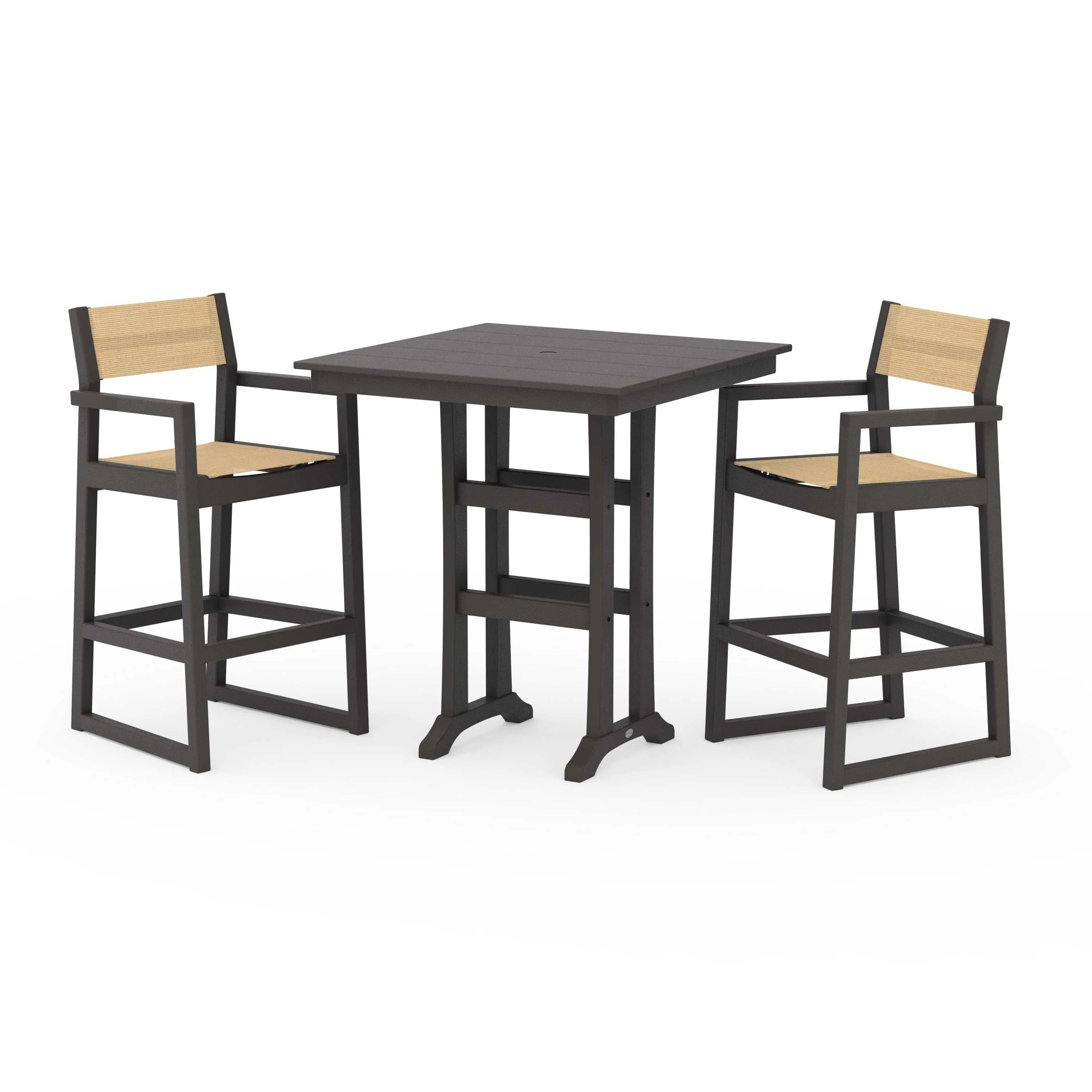 EDGE Sling Arm Chair 3-Piece Farmhouse Bar Set with Trestle Legs - Image 136