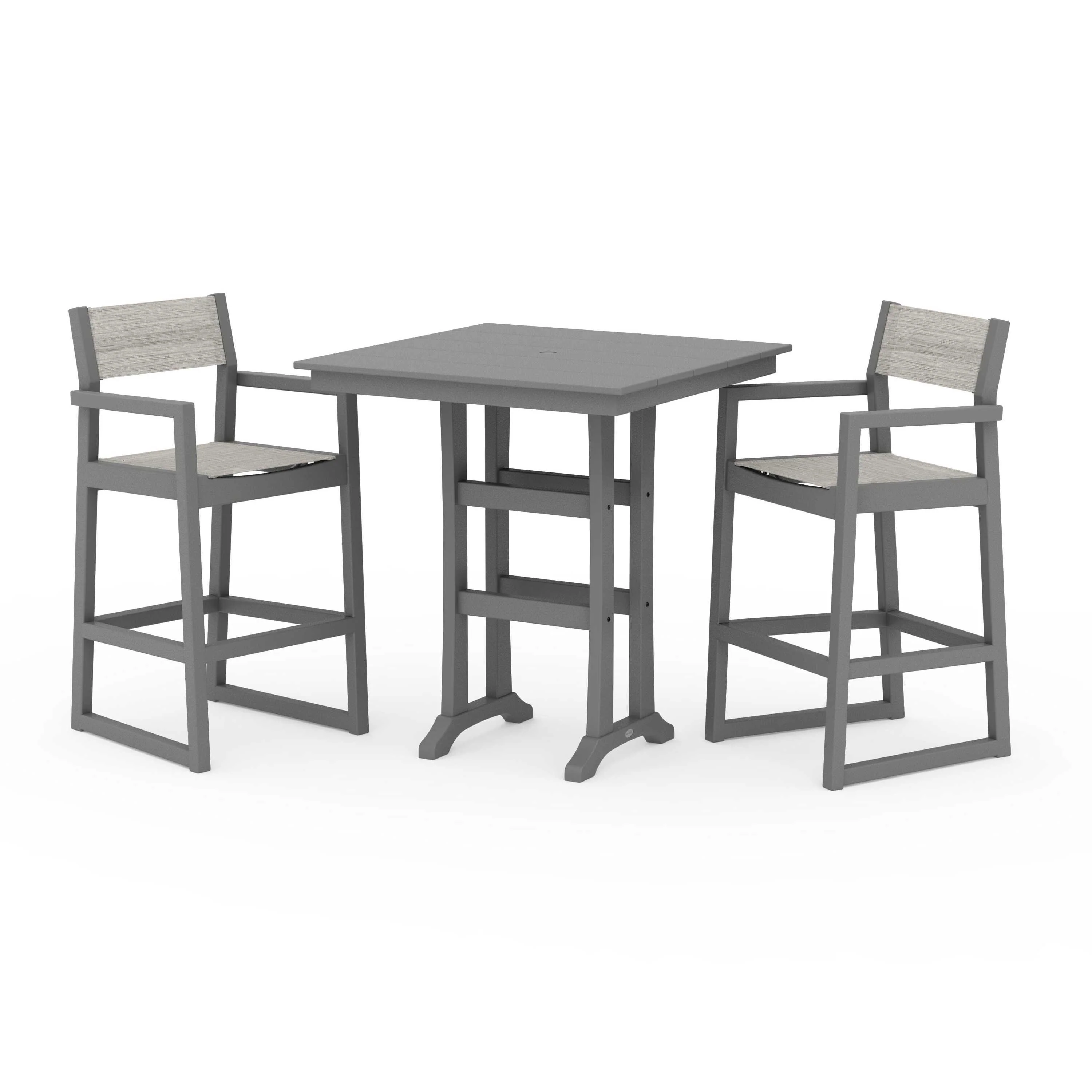 EDGE Sling Arm Chair 3-Piece Farmhouse Bar Set with Trestle Legs - Image 139