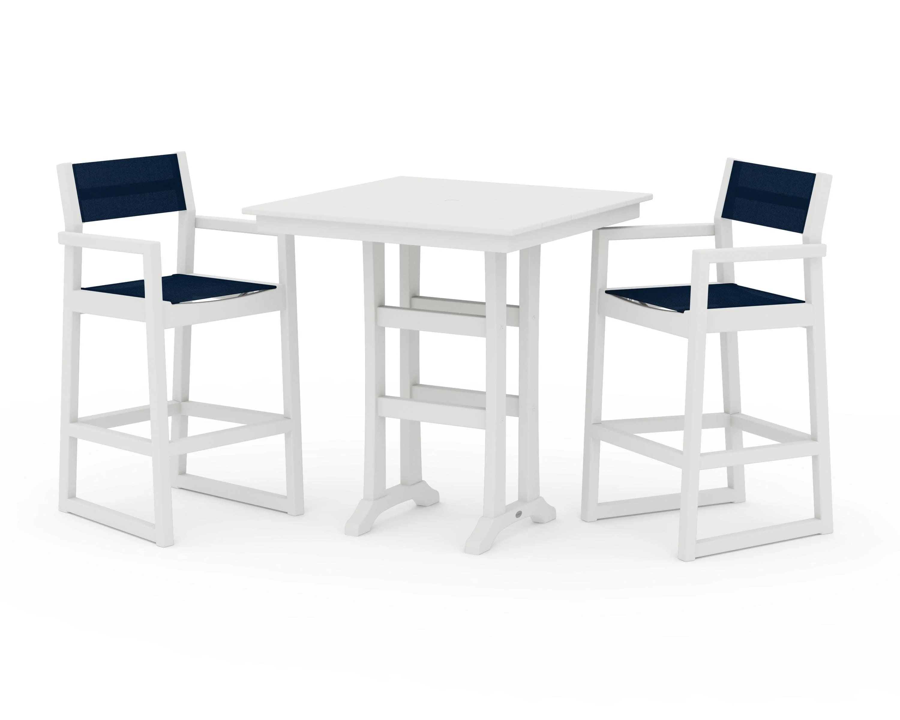 EDGE Sling Arm Chair 3-Piece Farmhouse Bar Set with Trestle Legs - Image 25