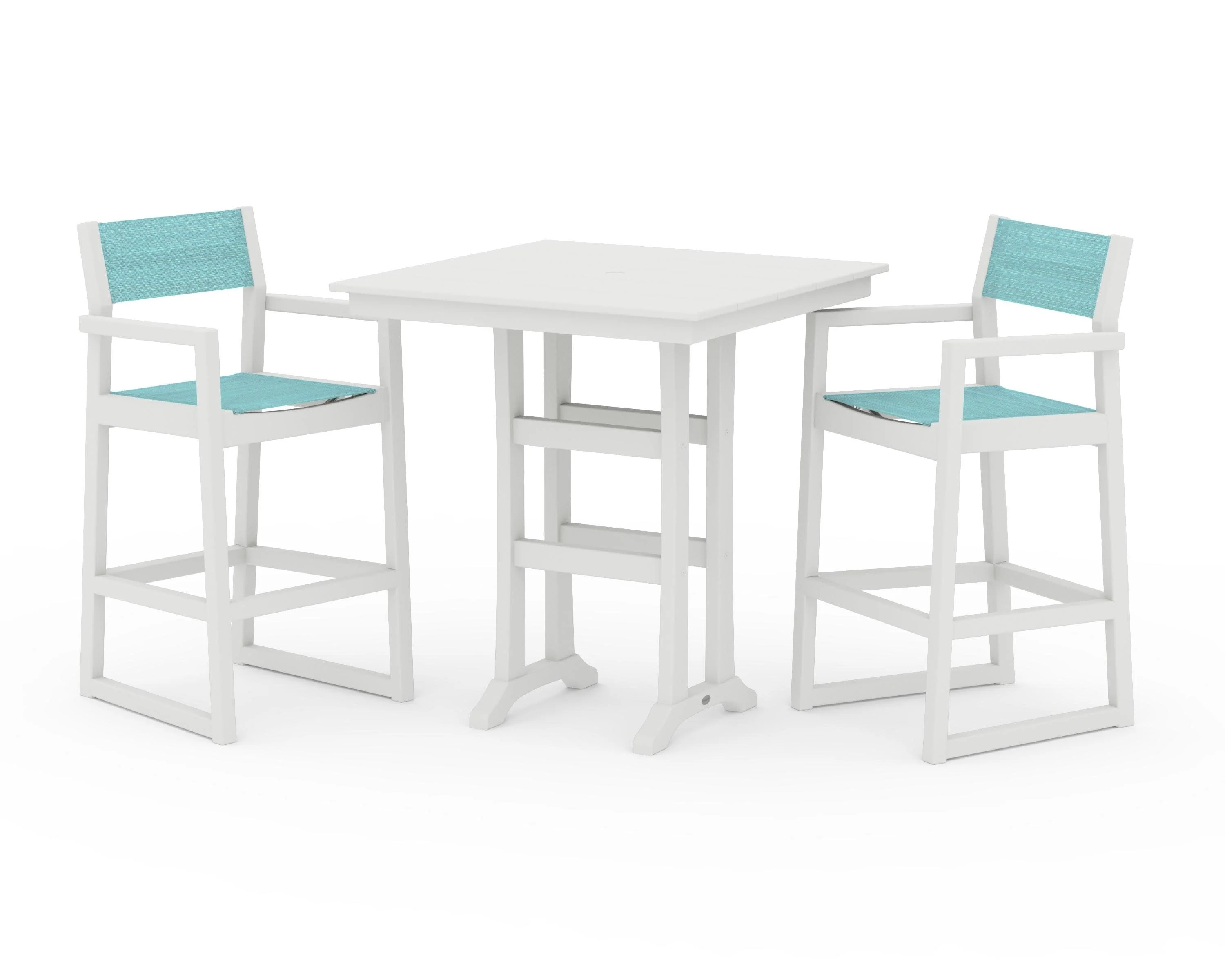 EDGE Sling Arm Chair 3-Piece Farmhouse Bar Set with Trestle Legs - Image 31