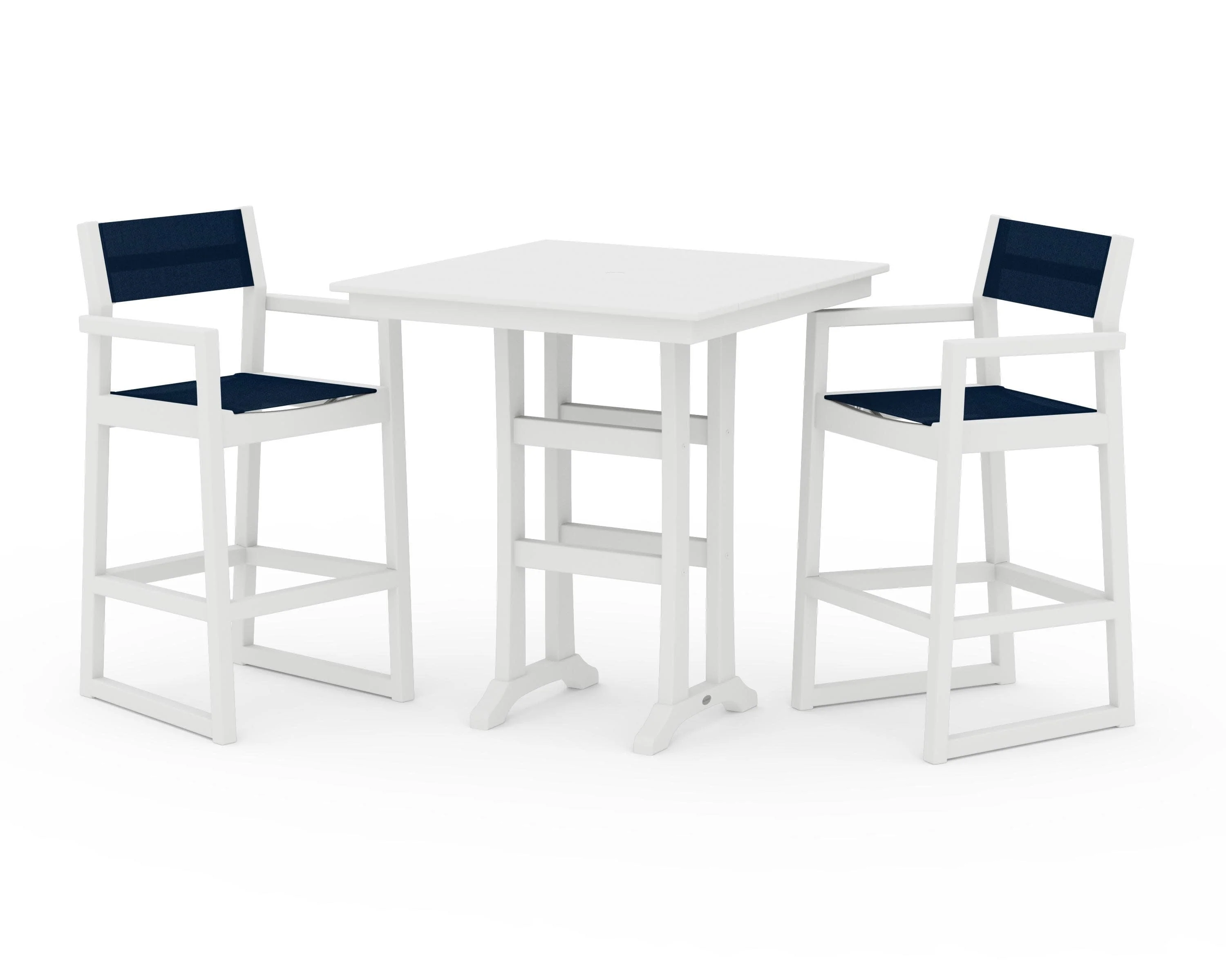 EDGE Sling Arm Chair 3-Piece Farmhouse Bar Set with Trestle Legs - Image 36