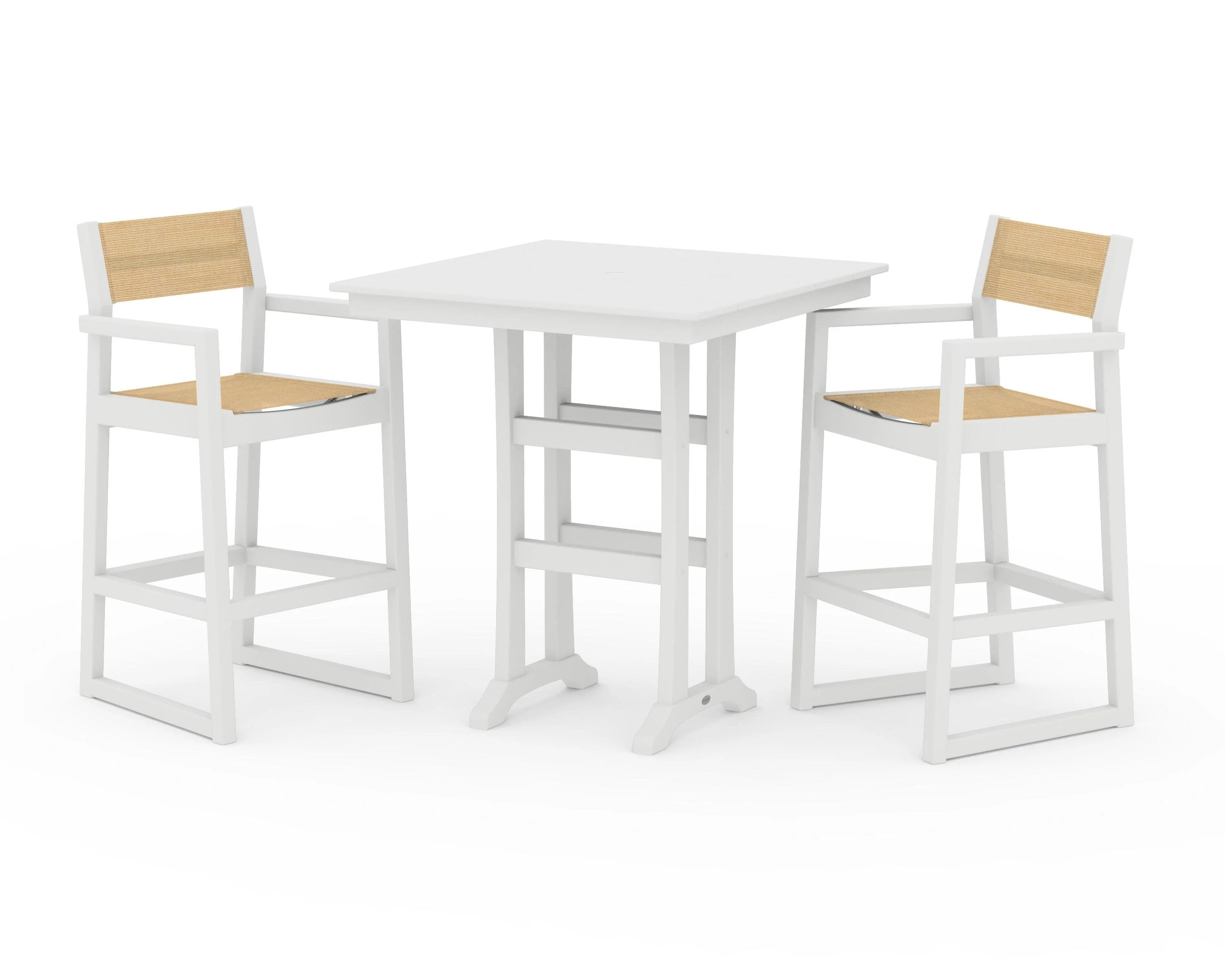 EDGE Sling Arm Chair 3-Piece Farmhouse Bar Set with Trestle Legs - Image 43