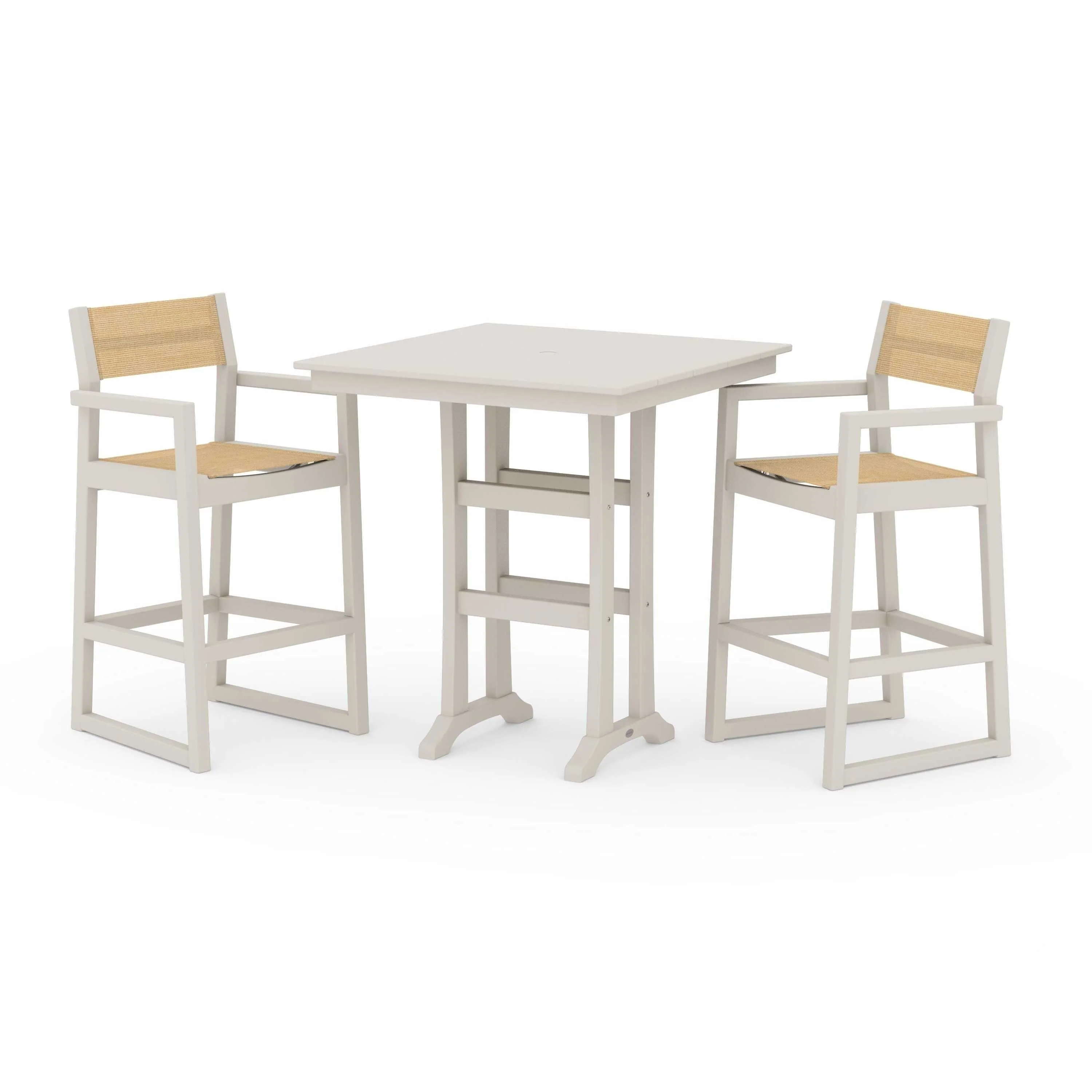 EDGE Sling Arm Chair 3-Piece Farmhouse Bar Set with Trestle Legs - Image 48