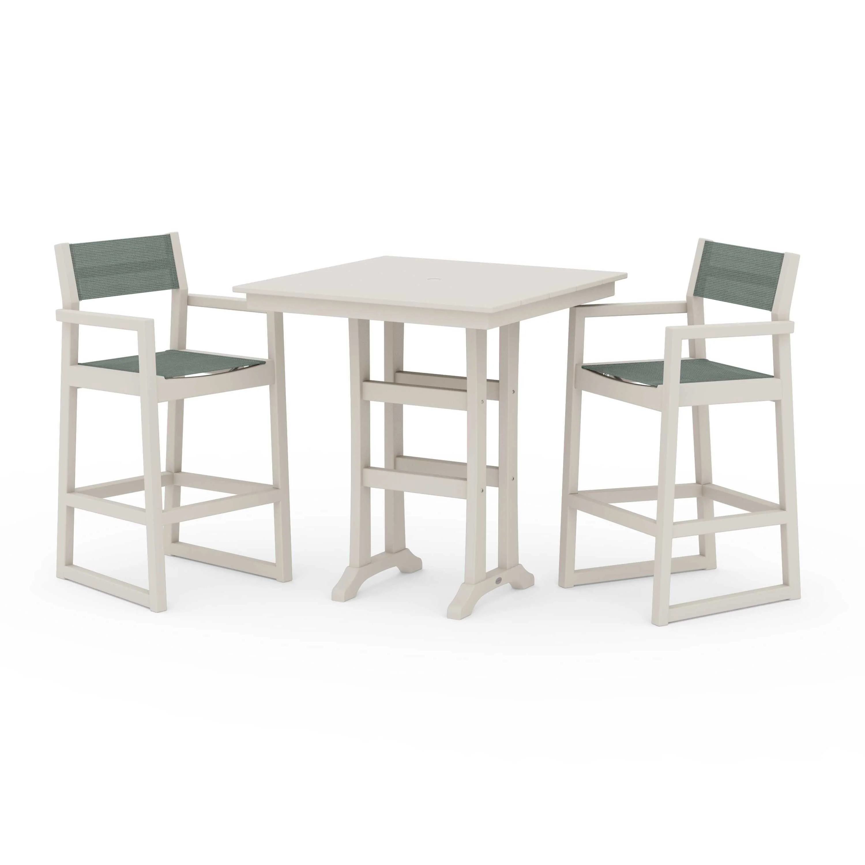 EDGE Sling Arm Chair 3-Piece Farmhouse Bar Set with Trestle Legs - Image 54