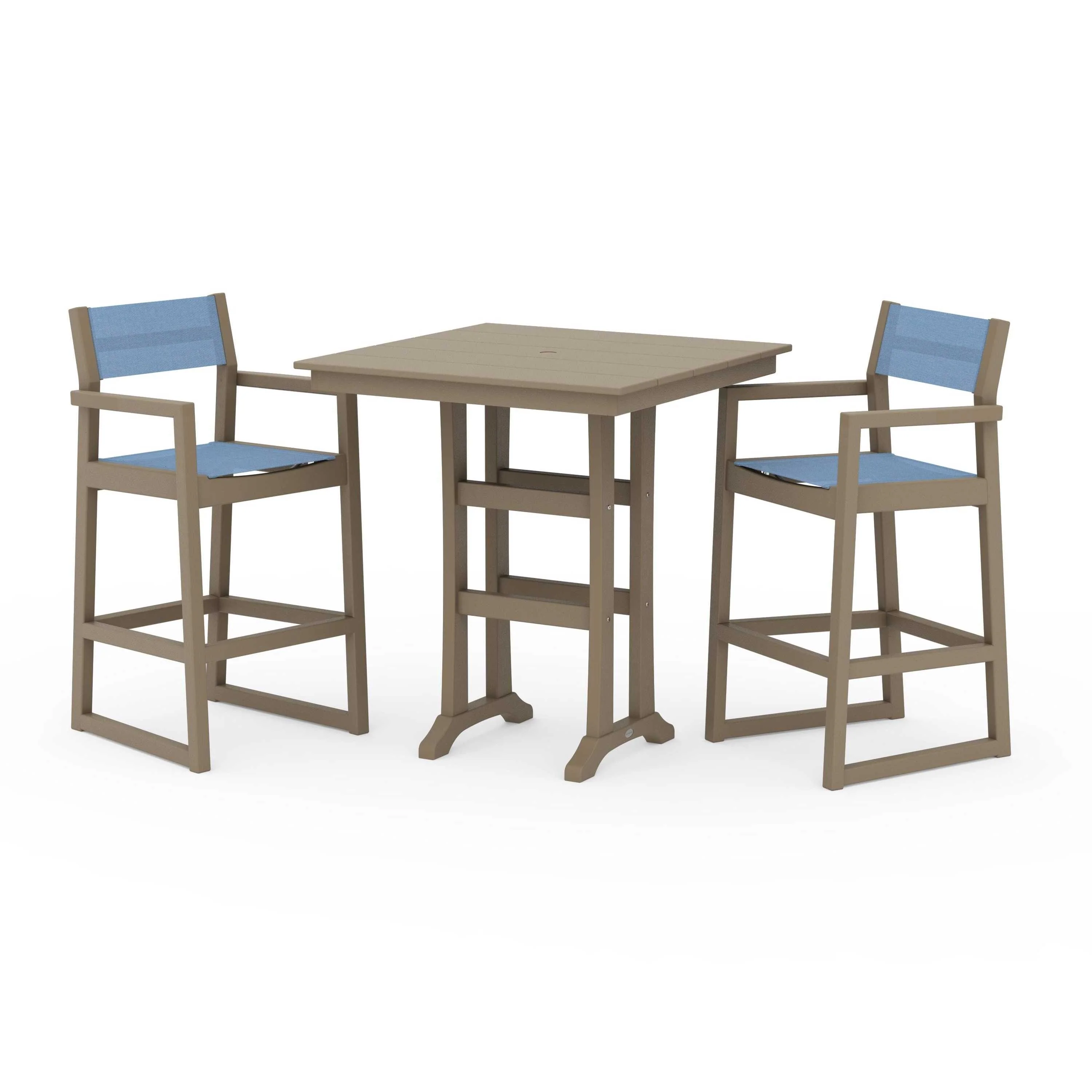 EDGE Sling Arm Chair 3-Piece Farmhouse Bar Set with Trestle Legs - Image 59