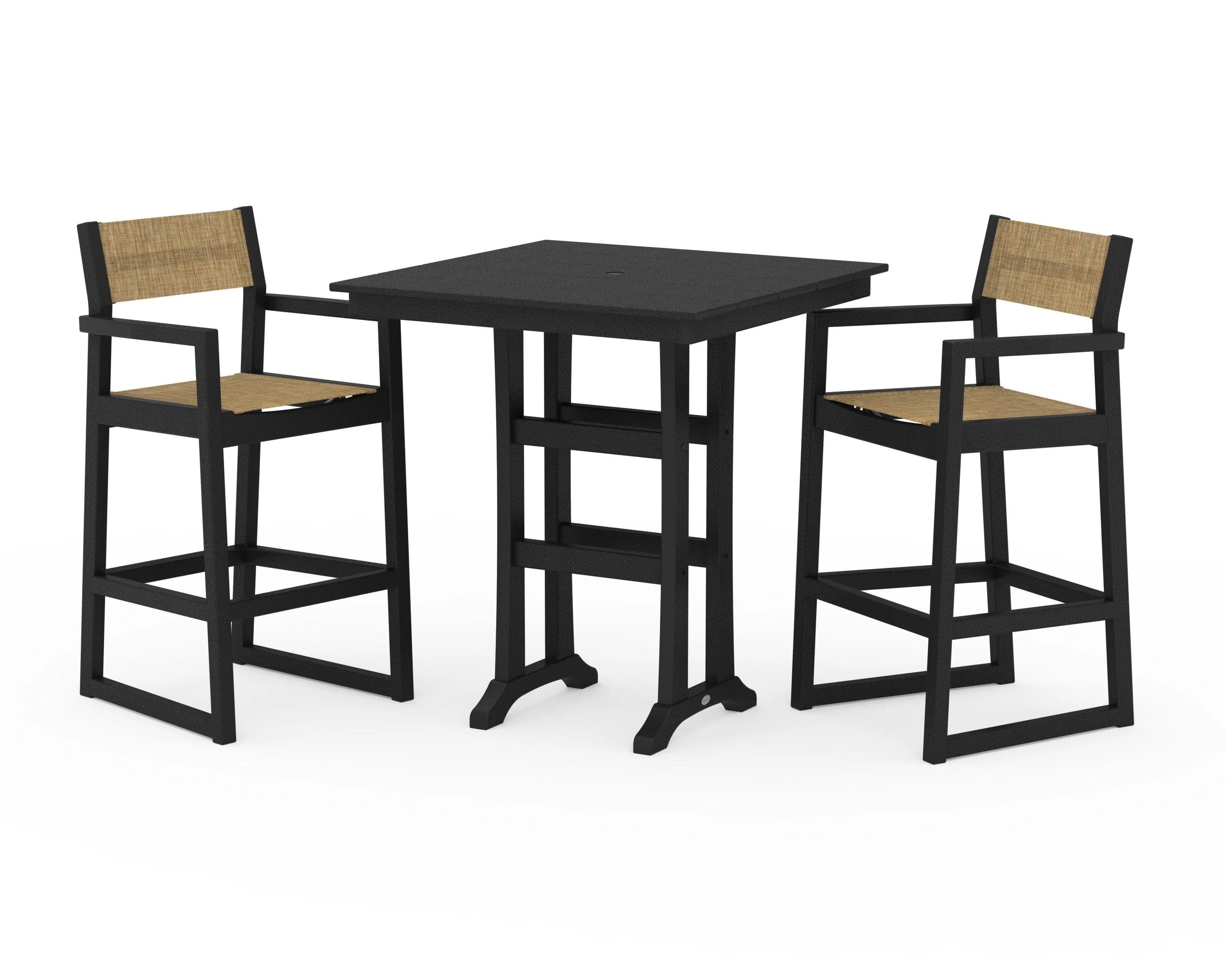 EDGE Sling Arm Chair 3-Piece Farmhouse Bar Set with Trestle Legs - Image 6