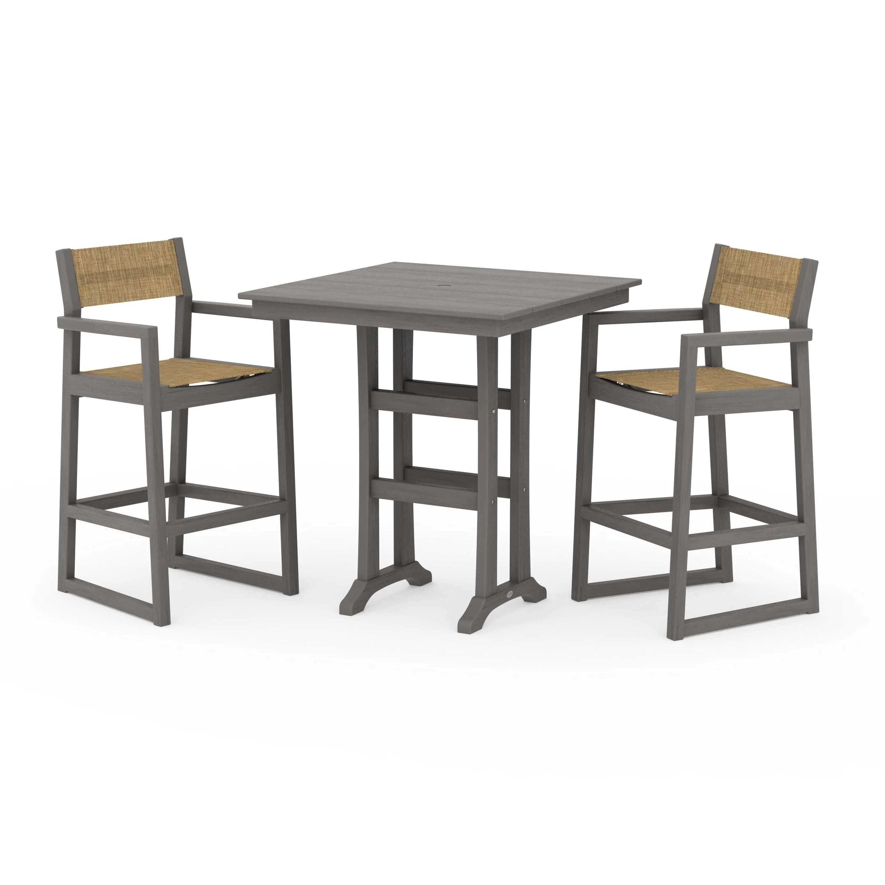 EDGE Sling Arm Chair 3-Piece Farmhouse Bar Set with Trestle Legs - Image 60