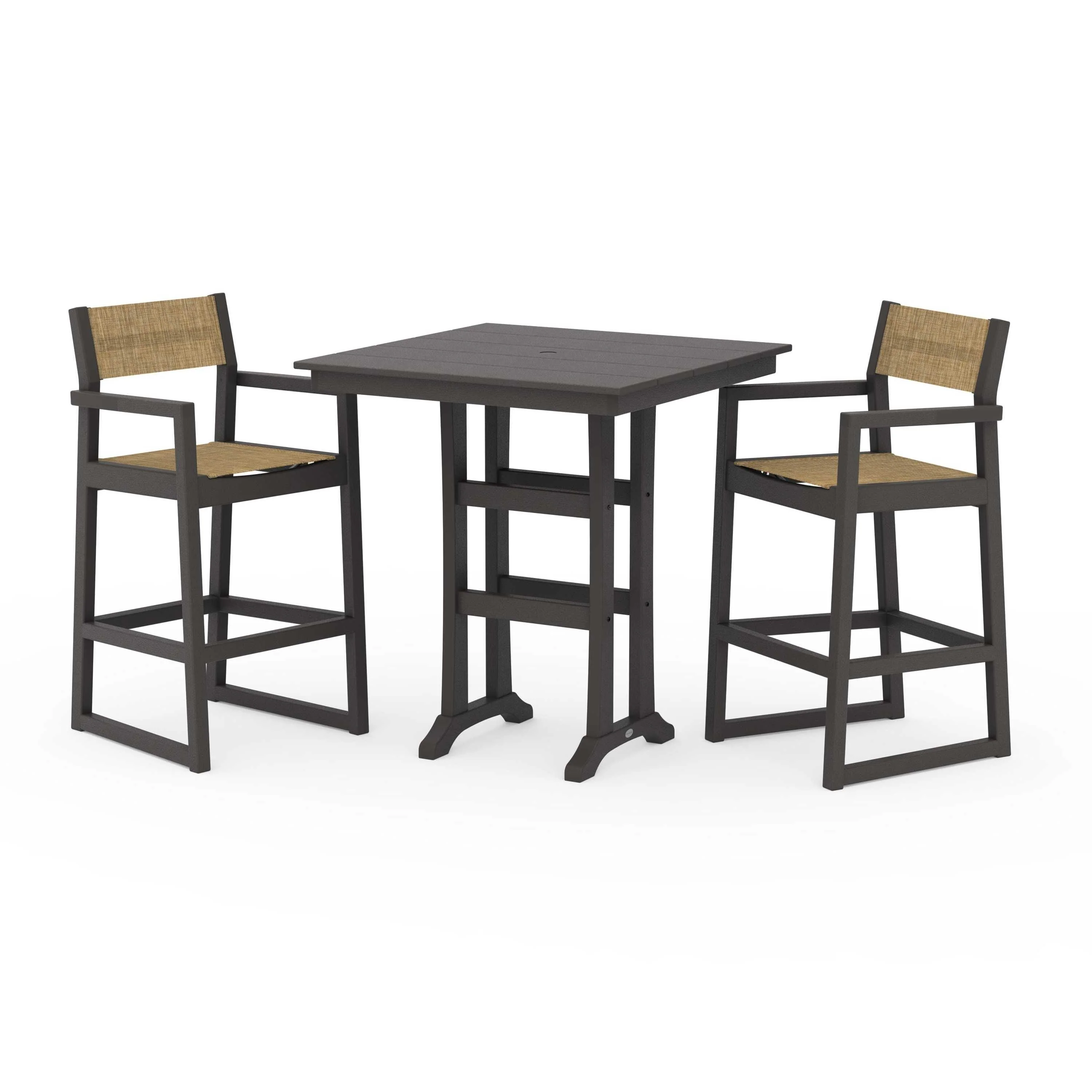 EDGE Sling Arm Chair 3-Piece Farmhouse Bar Set with Trestle Legs - Image 61
