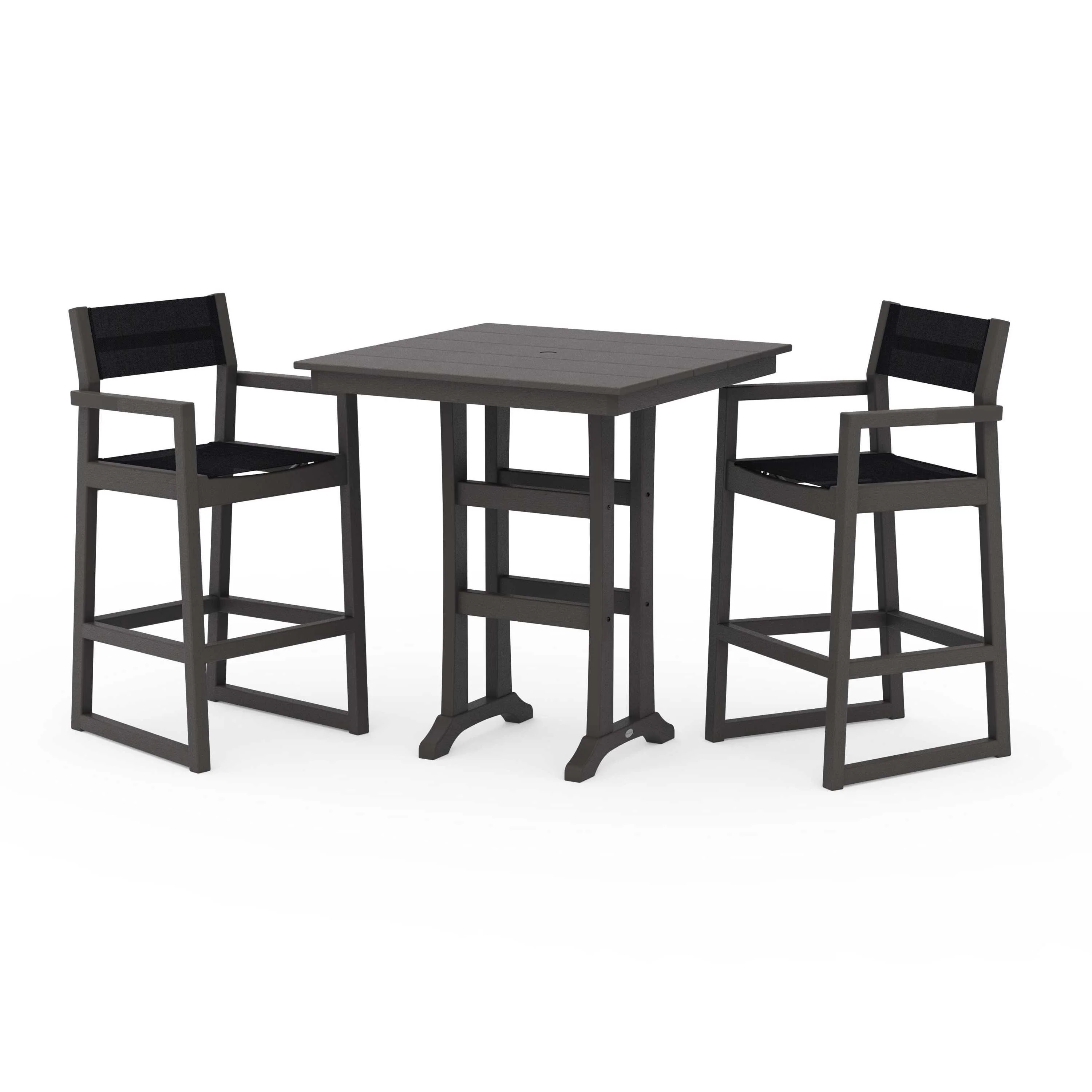 EDGE Sling Arm Chair 3-Piece Farmhouse Bar Set with Trestle Legs - Image 62