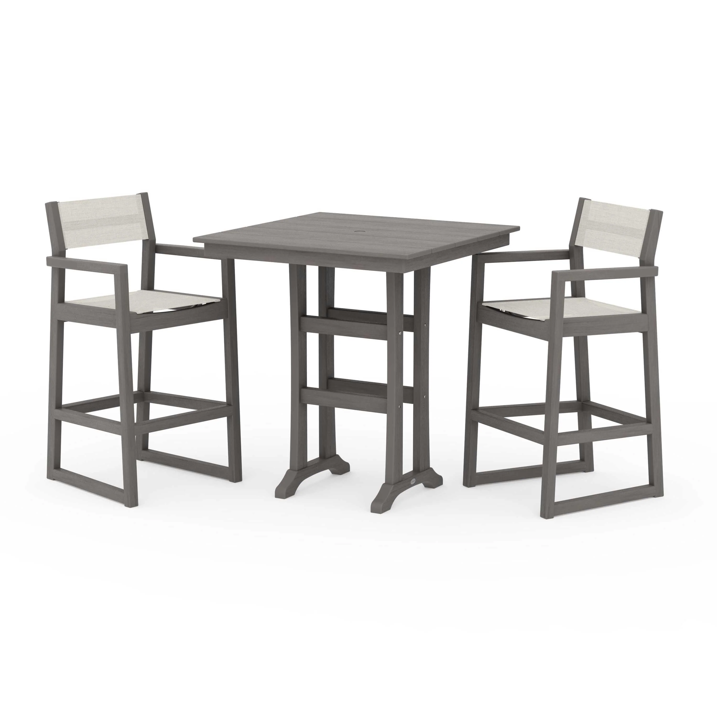 EDGE Sling Arm Chair 3-Piece Farmhouse Bar Set with Trestle Legs - Image 63