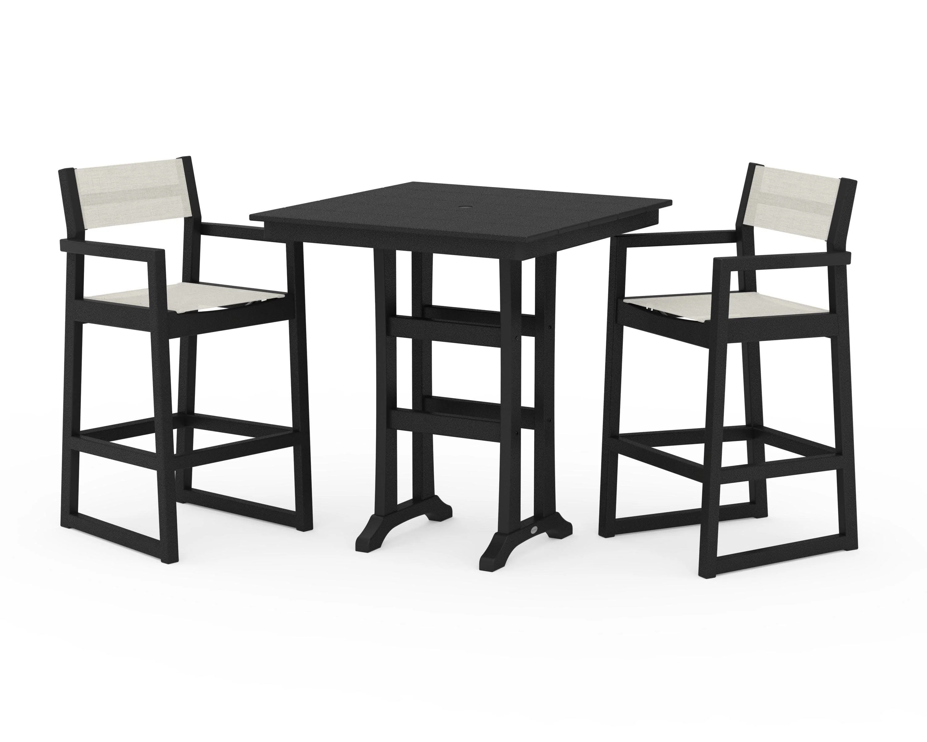 EDGE Sling Arm Chair 3-Piece Farmhouse Bar Set with Trestle Legs - Image 7