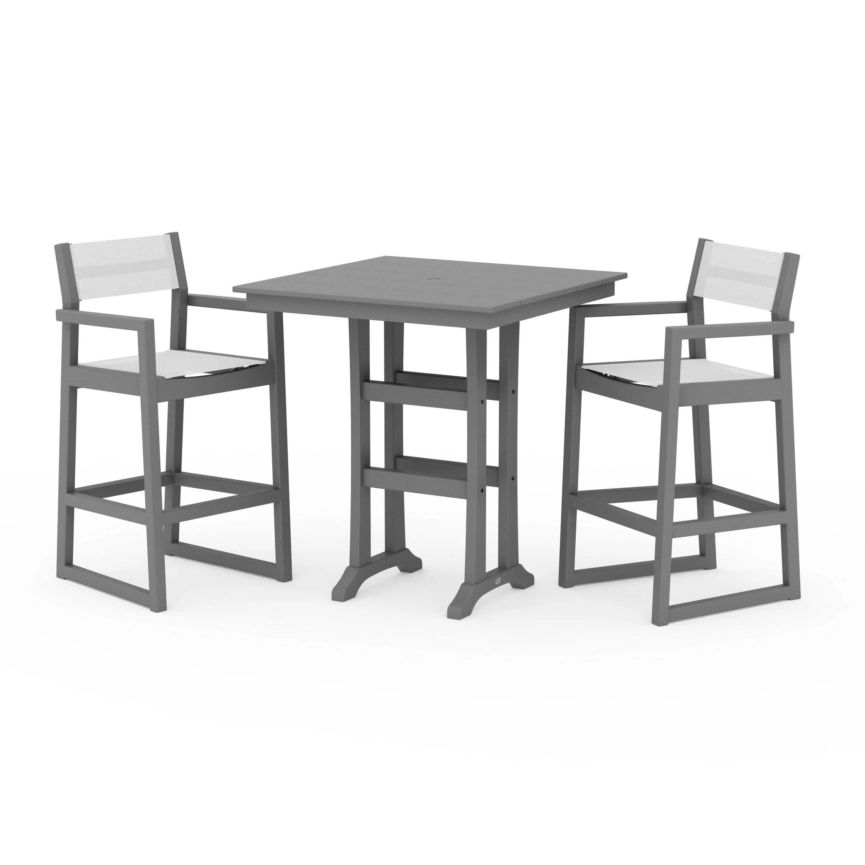EDGE Sling Arm Chair 3-Piece Farmhouse Bar Set with Trestle Legs - Image 73