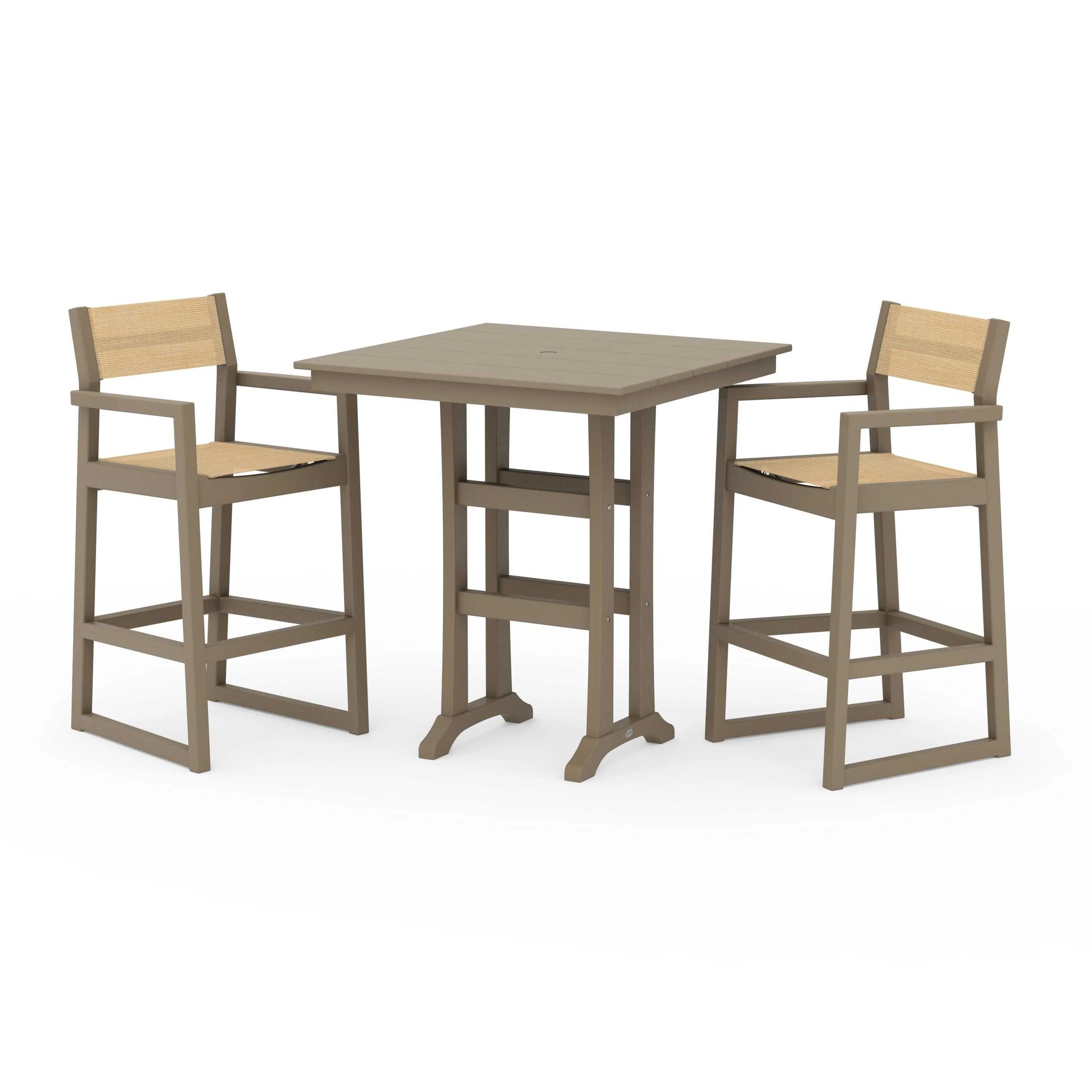 EDGE Sling Arm Chair 3-Piece Farmhouse Bar Set with Trestle Legs - Image 75