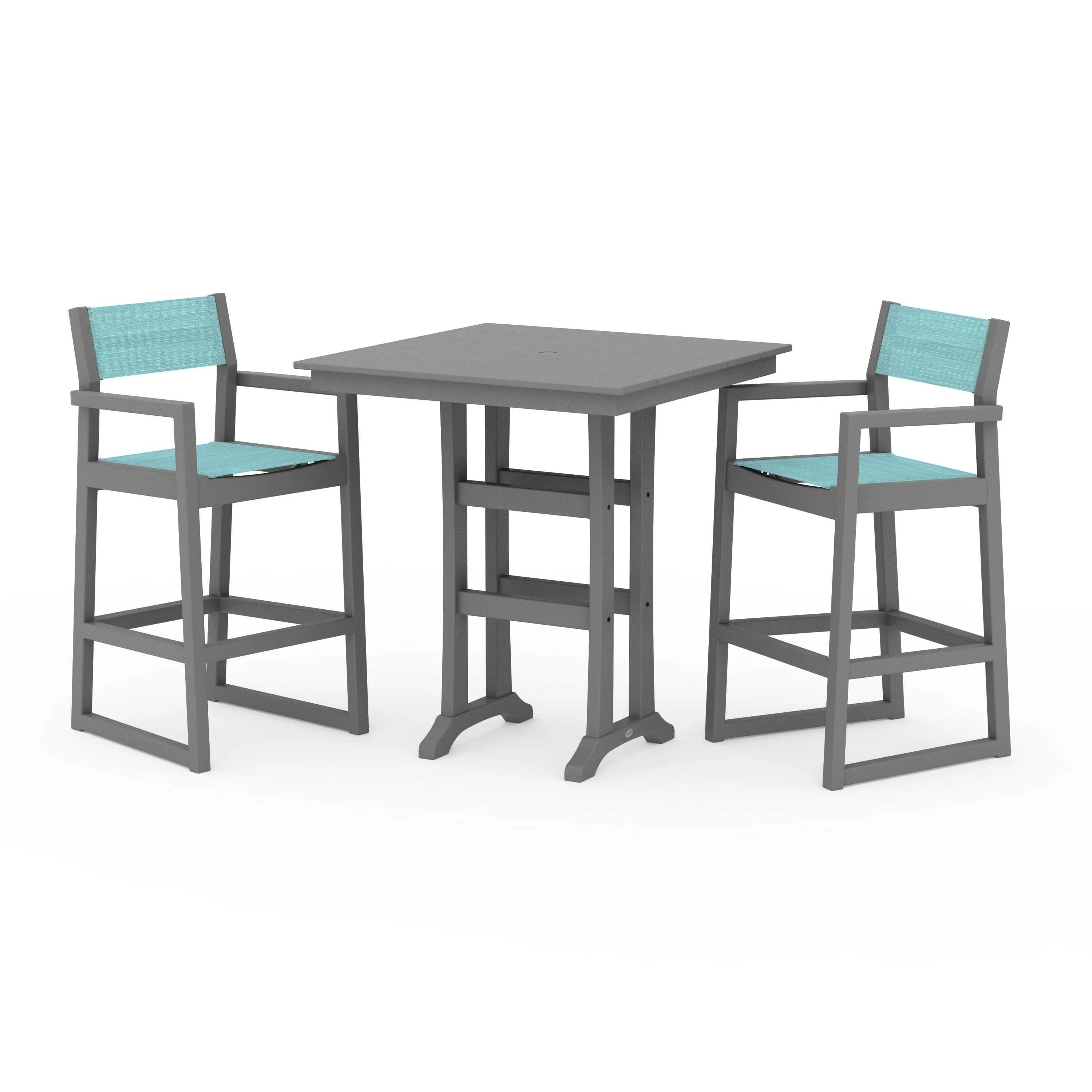 EDGE Sling Arm Chair 3-Piece Farmhouse Bar Set with Trestle Legs - Image 81