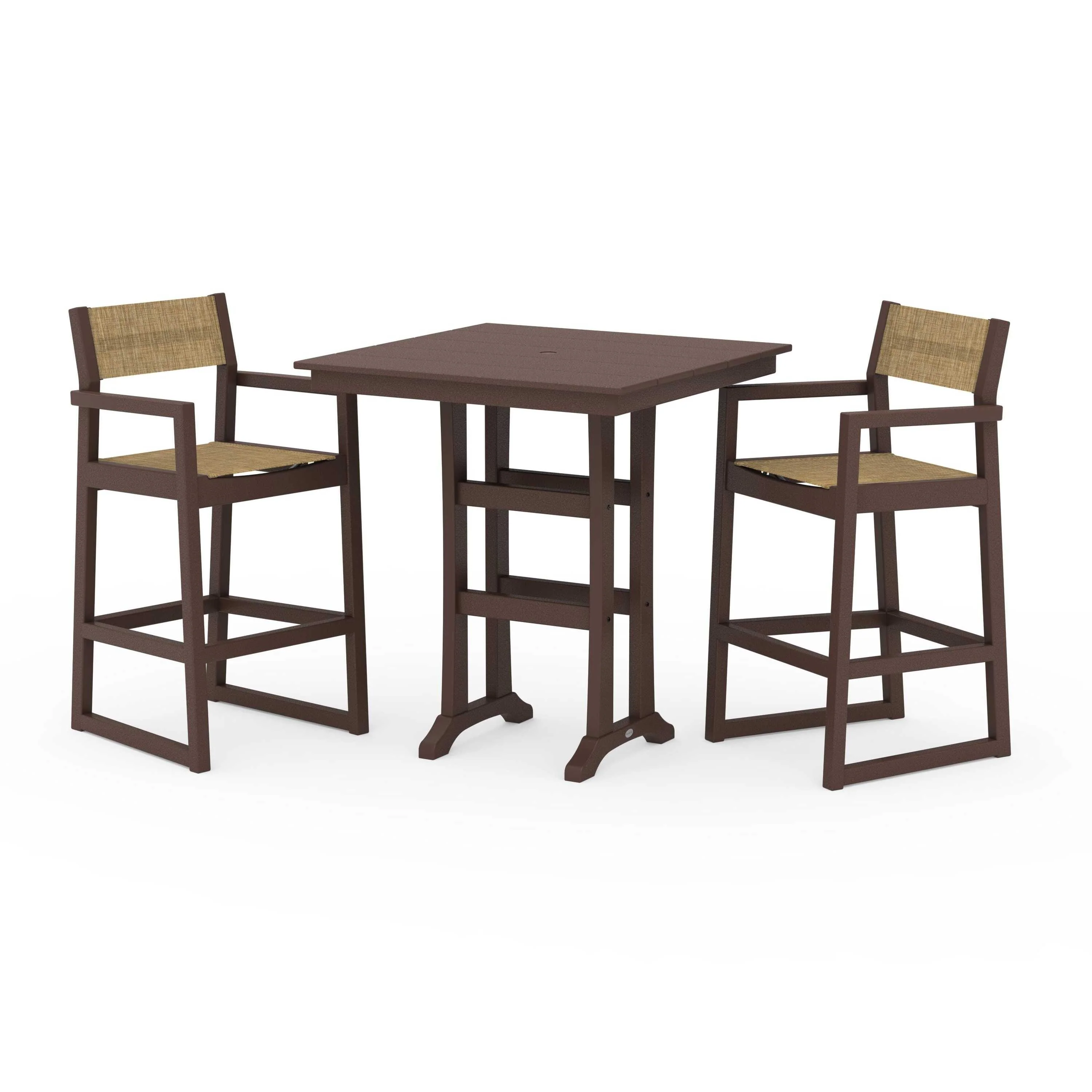 EDGE Sling Arm Chair 3-Piece Farmhouse Bar Set with Trestle Legs - Image 82