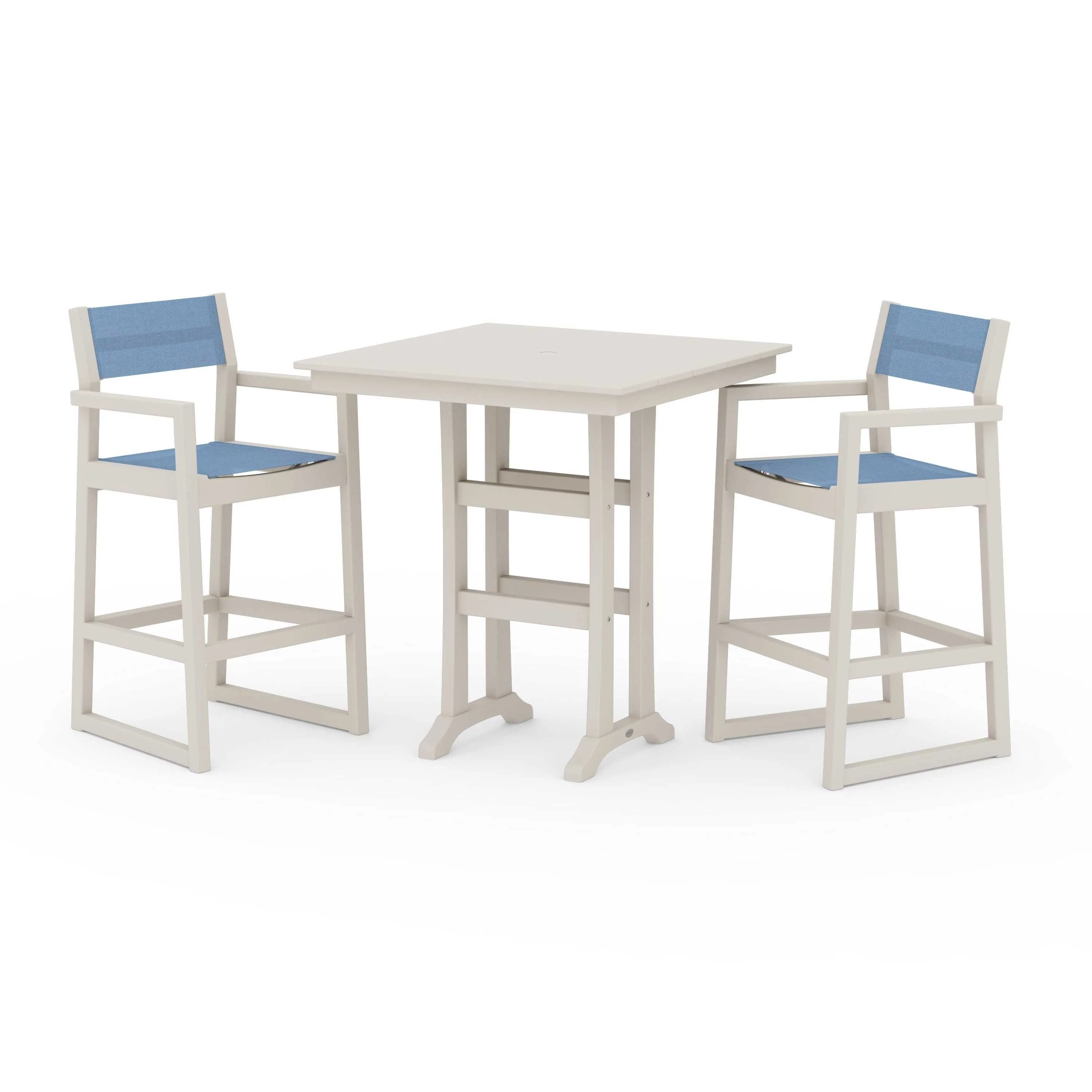 EDGE Sling Arm Chair 3-Piece Farmhouse Bar Set with Trestle Legs - Image 85