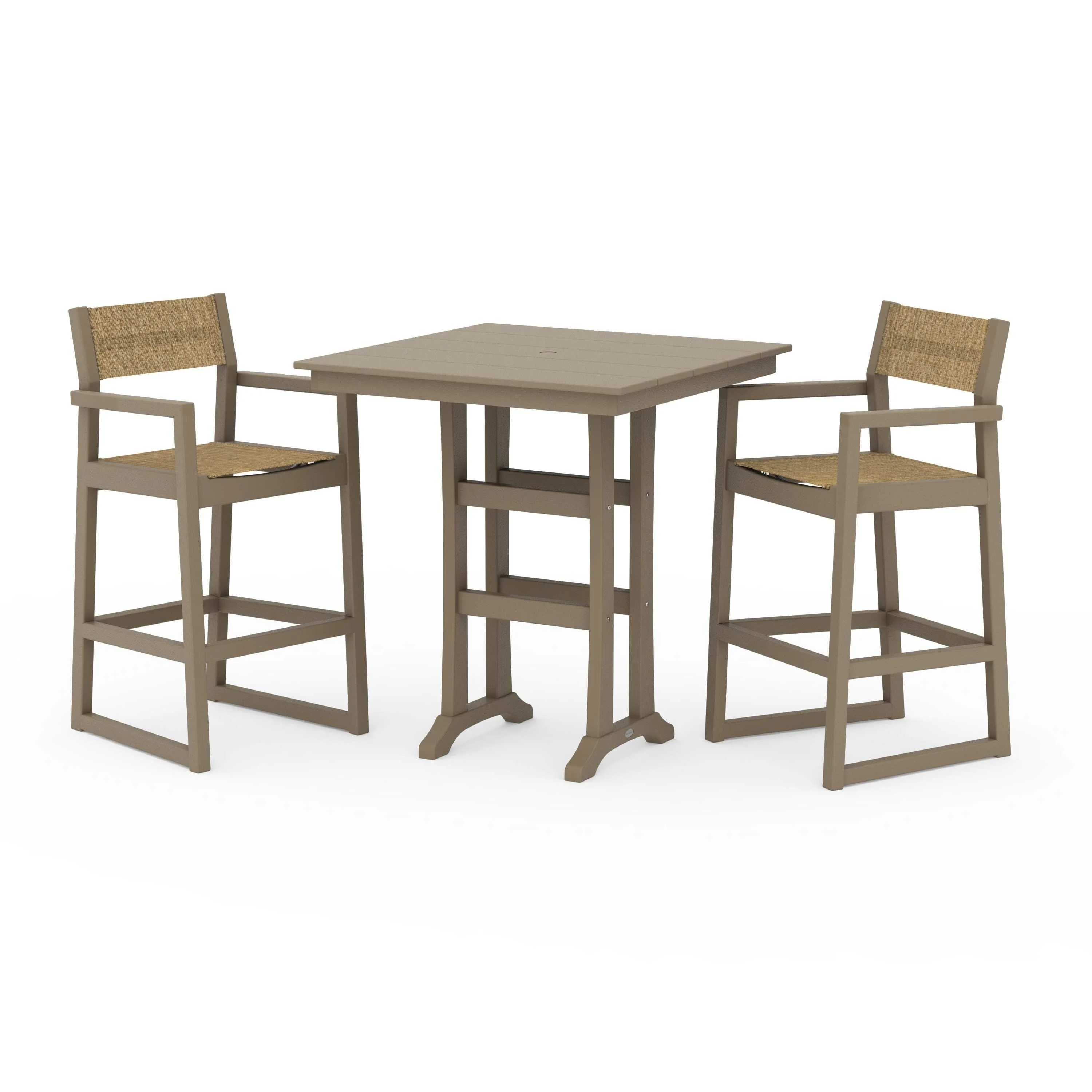 EDGE Sling Arm Chair 3-Piece Farmhouse Bar Set with Trestle Legs - Image 86