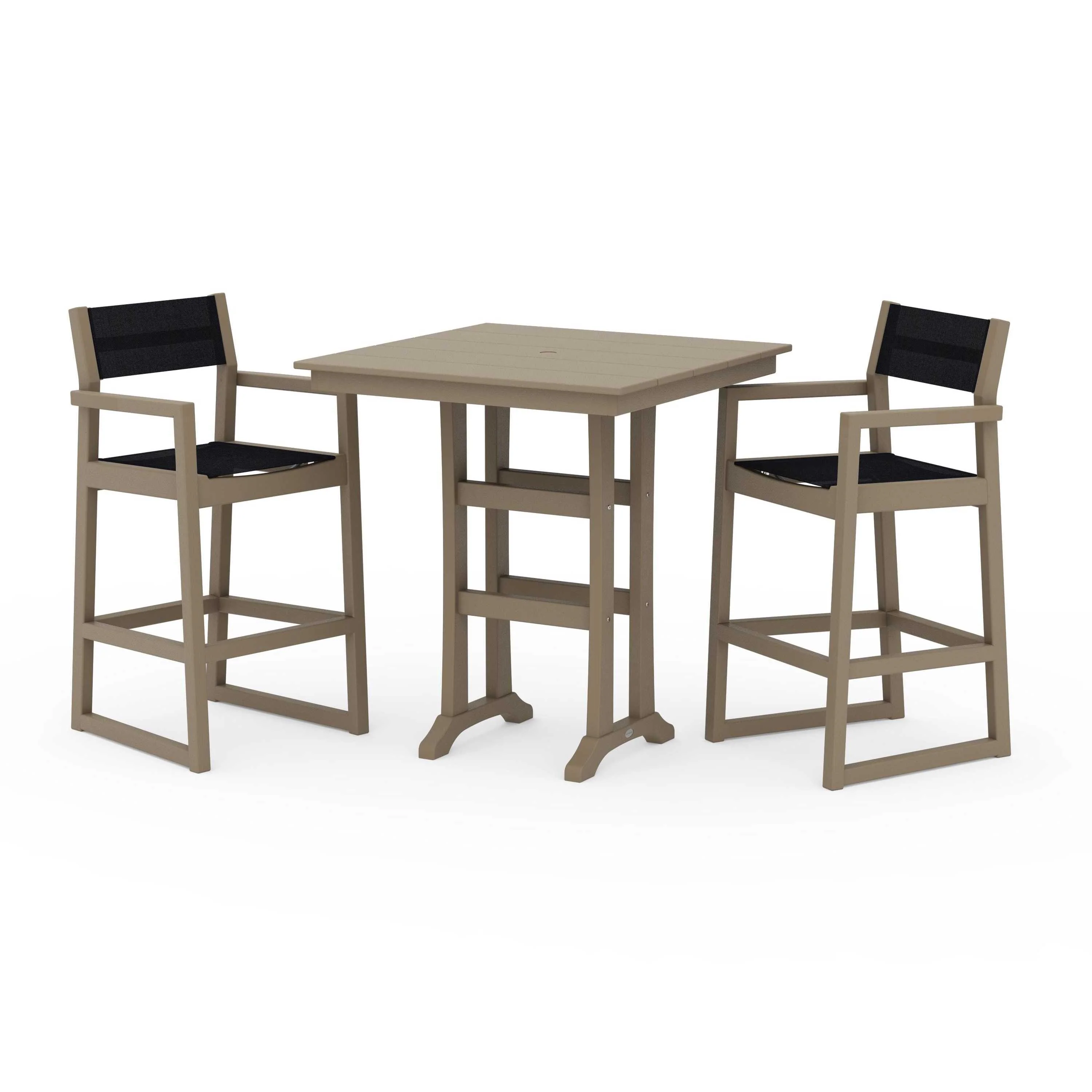 EDGE Sling Arm Chair 3-Piece Farmhouse Bar Set with Trestle Legs - Image 87
