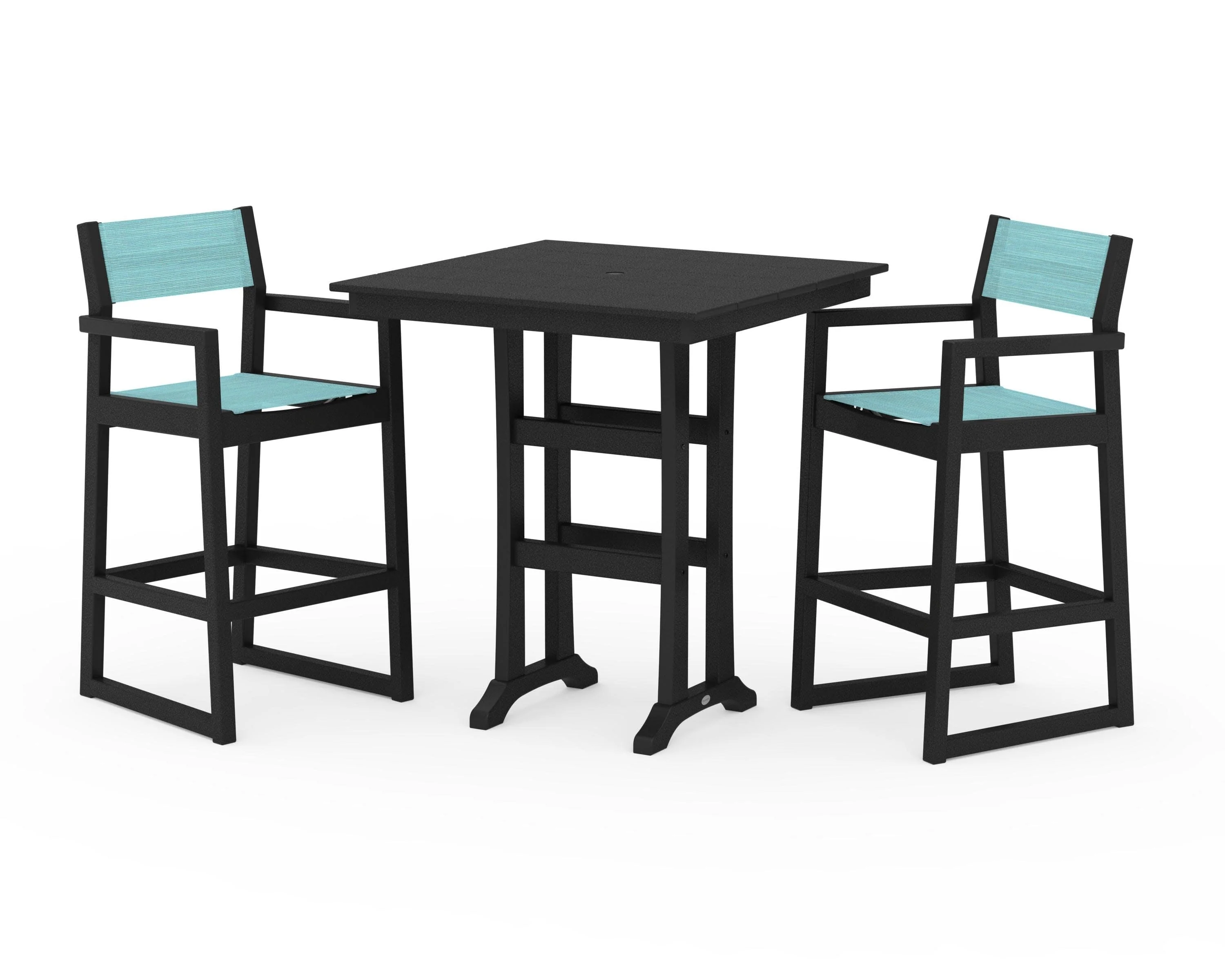 EDGE Sling Arm Chair 3-Piece Farmhouse Bar Set with Trestle Legs - Image 9