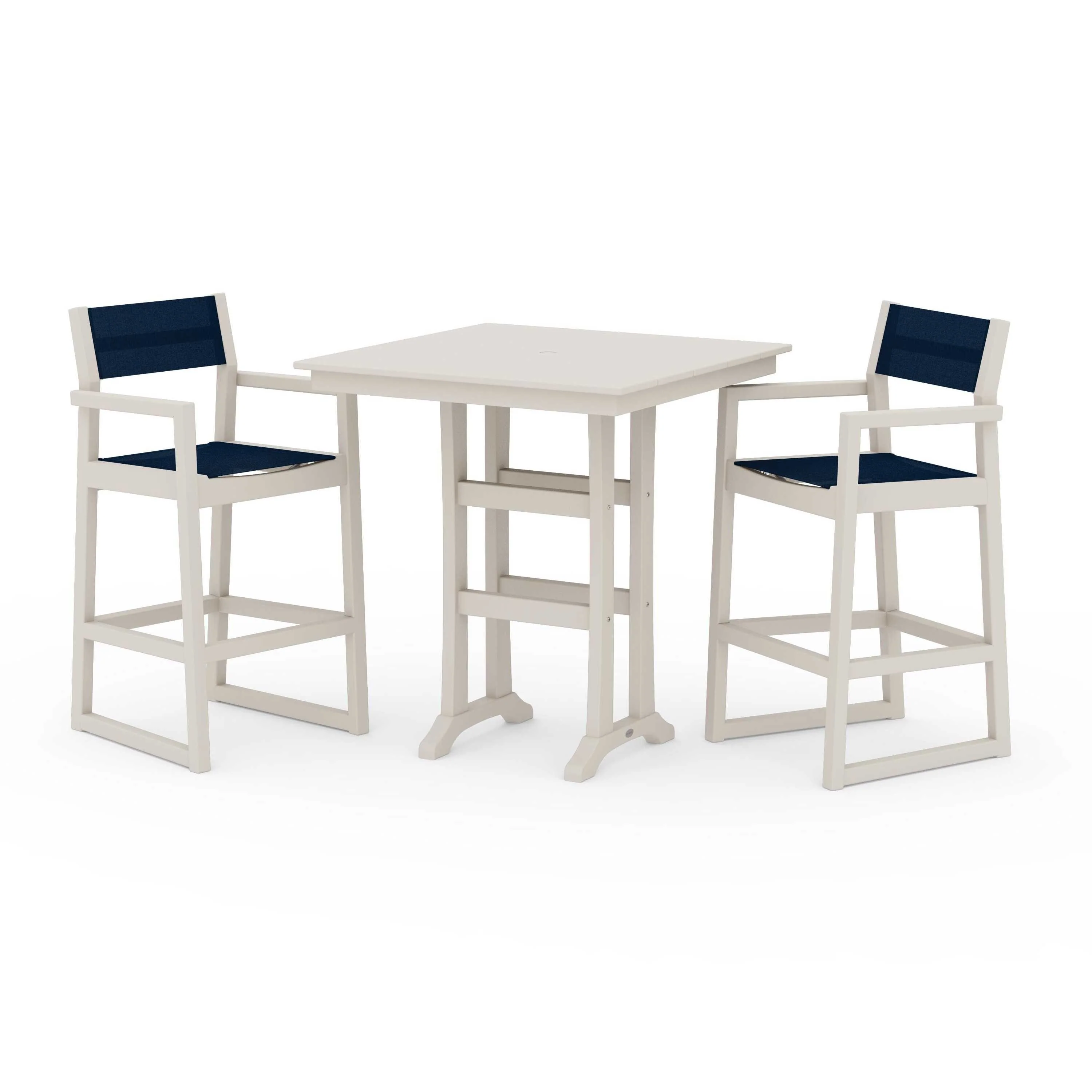 EDGE Sling Arm Chair 3-Piece Farmhouse Bar Set with Trestle Legs - Image 90