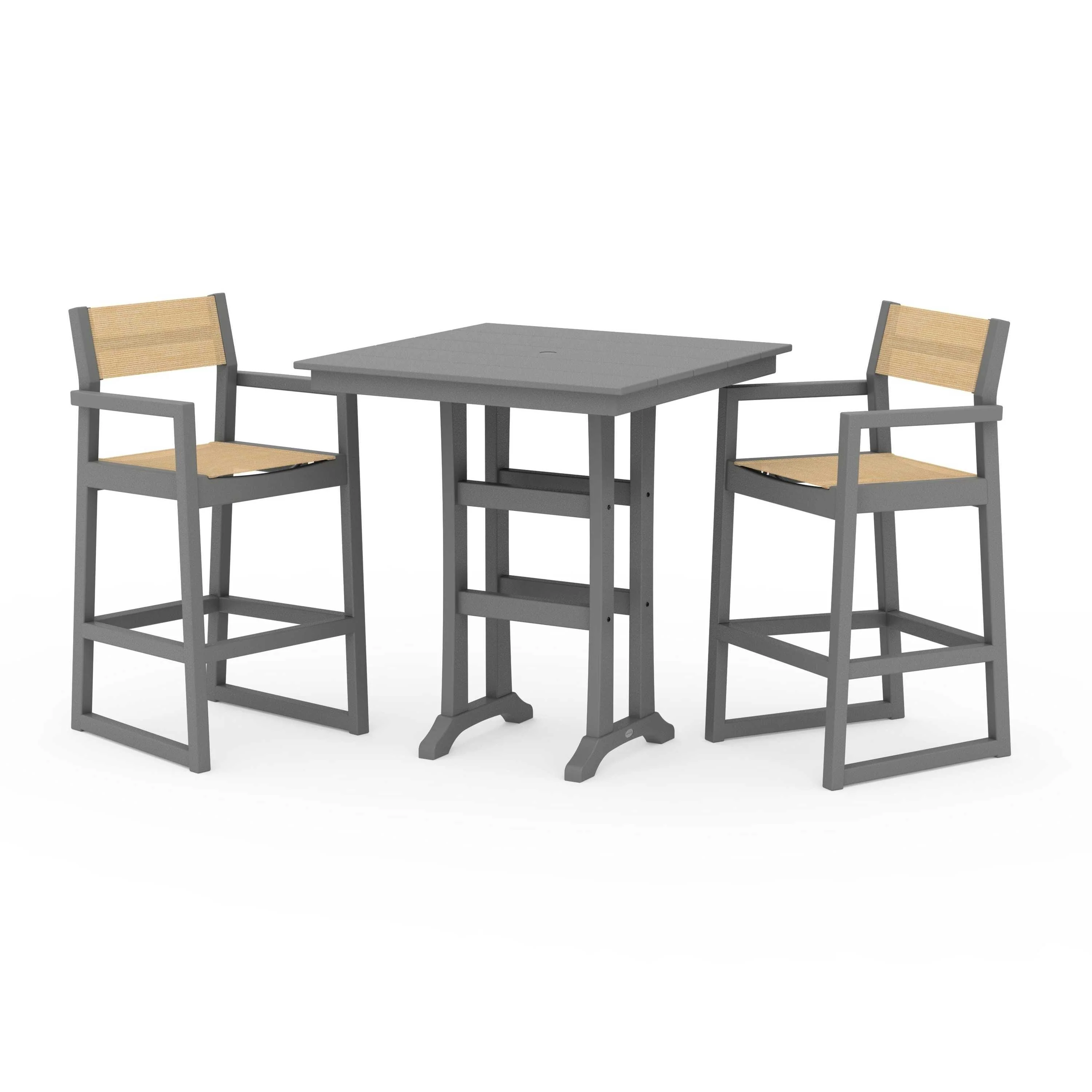 EDGE Sling Arm Chair 3-Piece Farmhouse Bar Set with Trestle Legs - Image 91