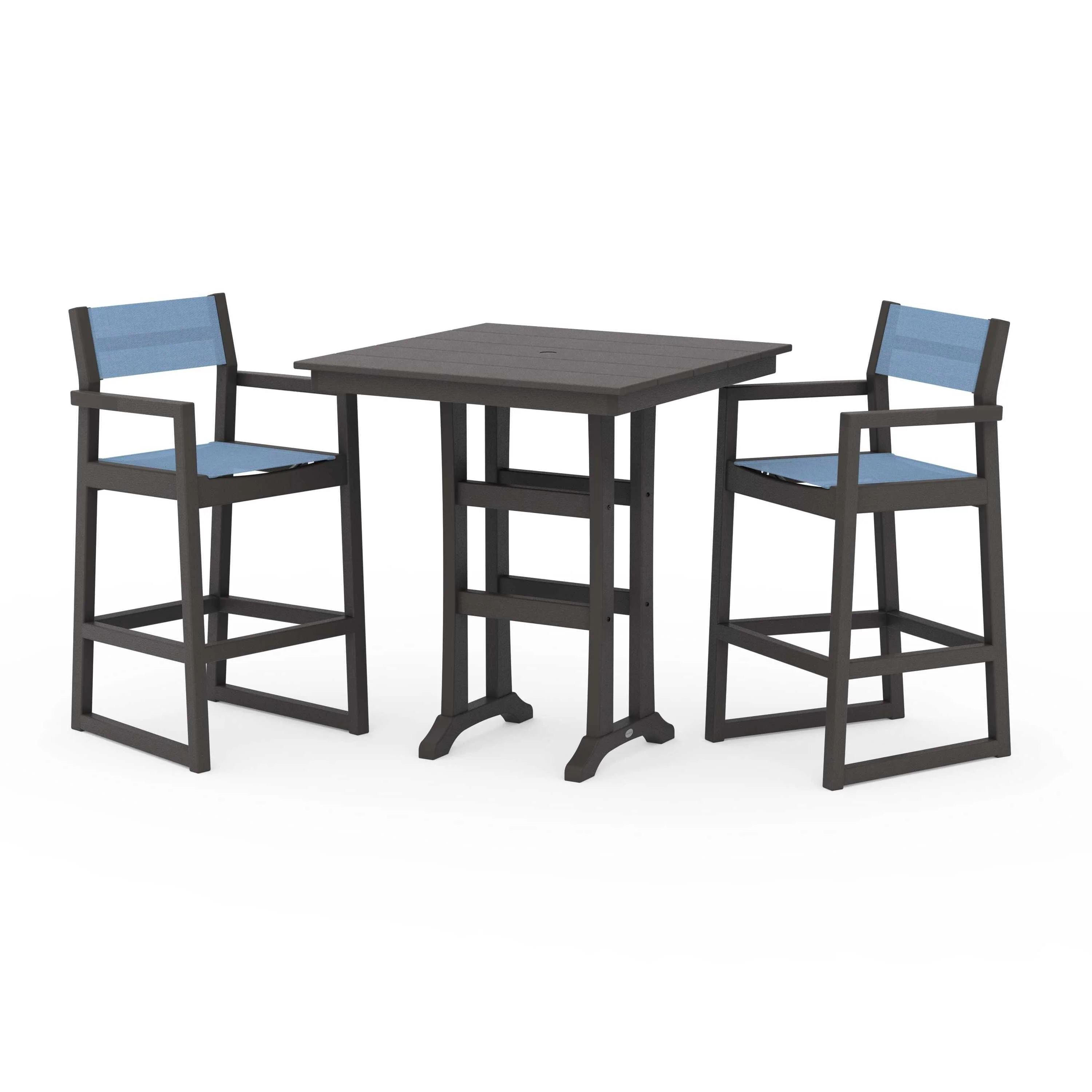 EDGE Sling Arm Chair 3-Piece Farmhouse Bar Set with Trestle Legs - Image 98