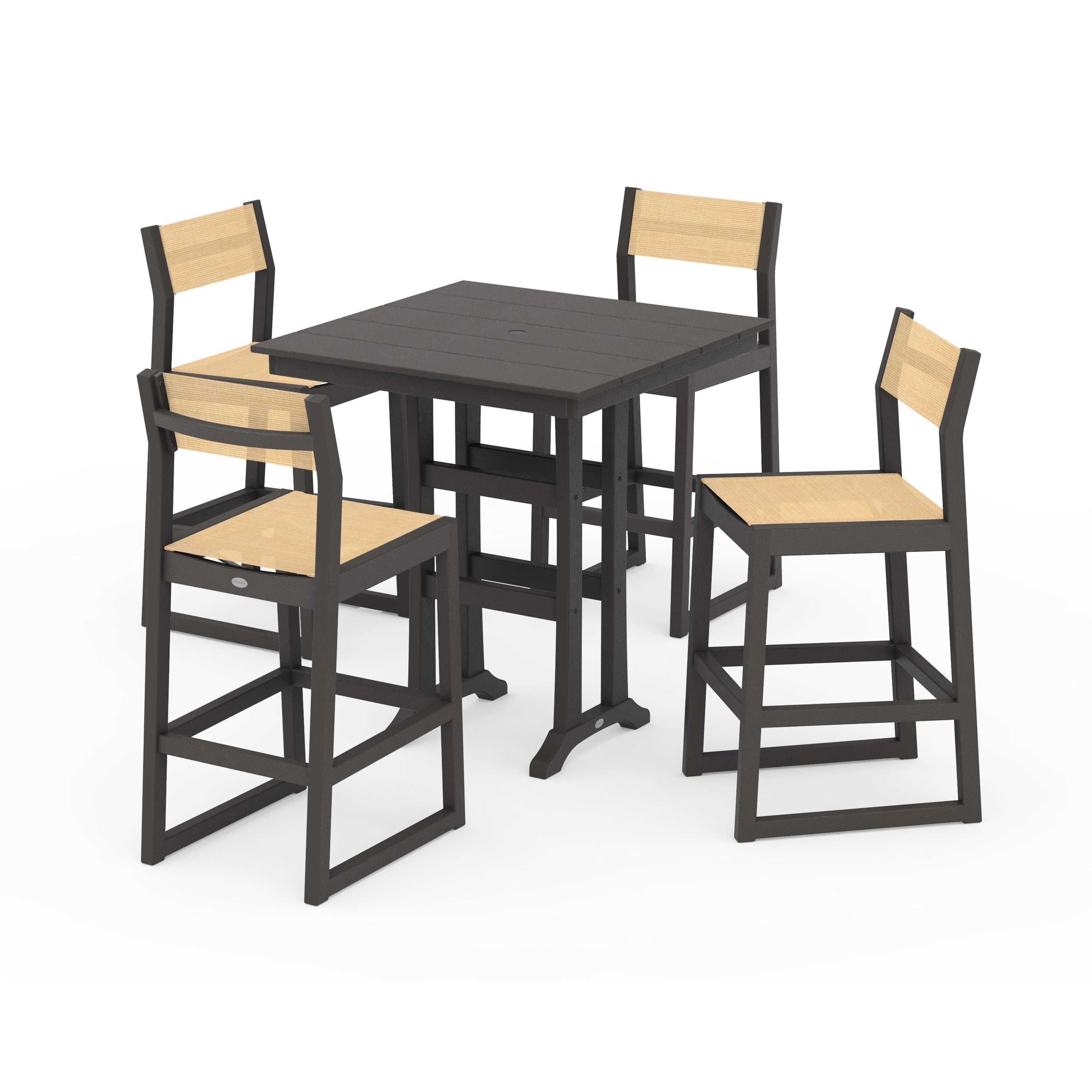 EDGE Sling Arm Chair 5-Piece Farmhouse Bar Set with Trestle Legs - Image 100