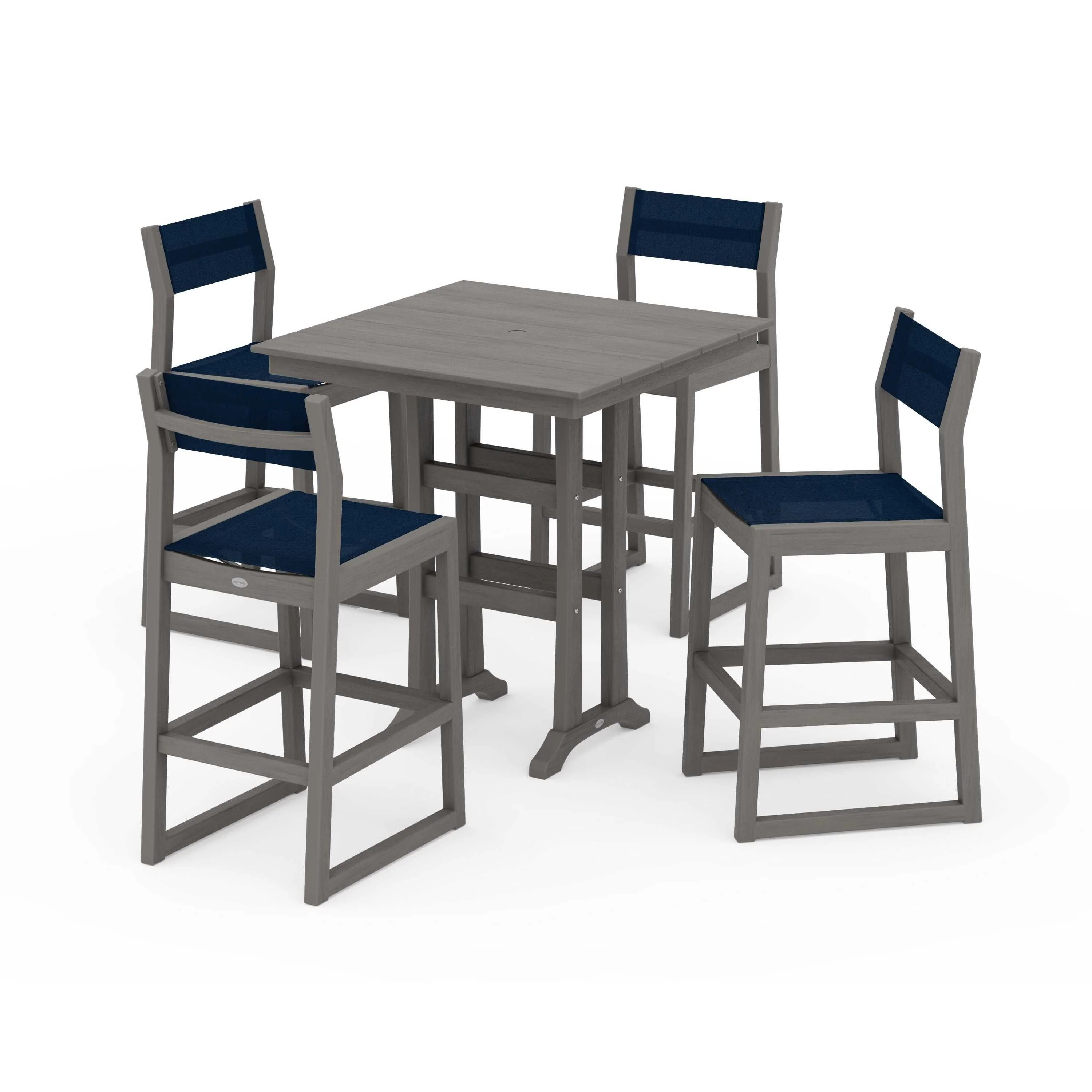 EDGE Sling Arm Chair 5-Piece Farmhouse Bar Set with Trestle Legs - Image 105