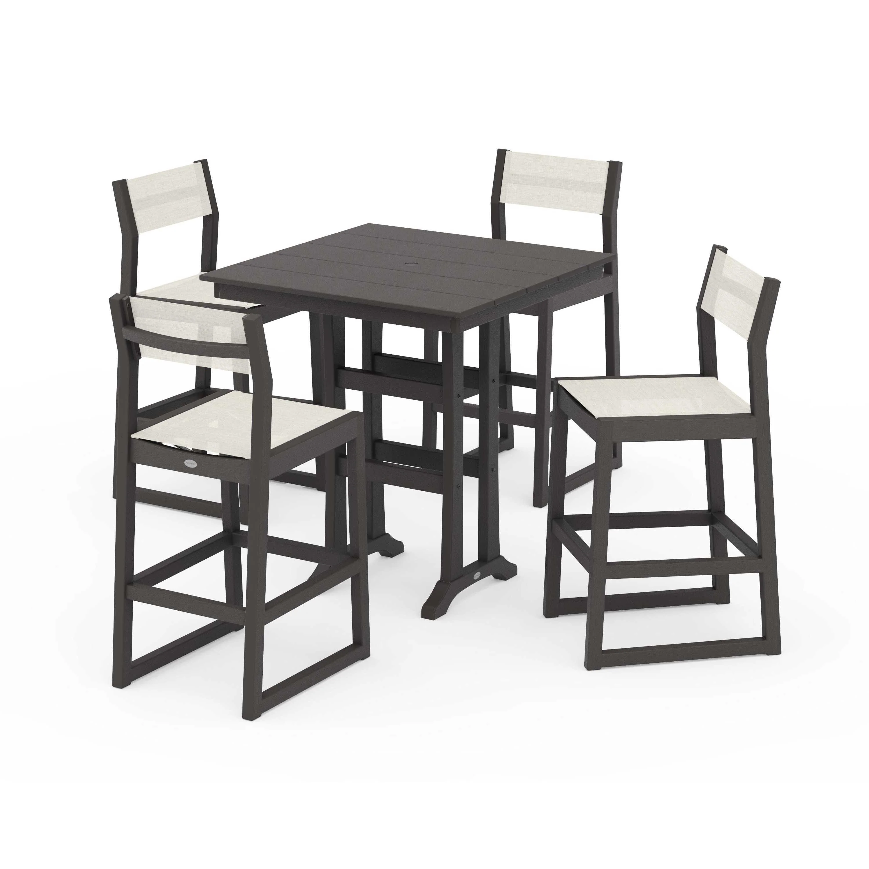 EDGE Sling Arm Chair 5-Piece Farmhouse Bar Set with Trestle Legs - Image 106