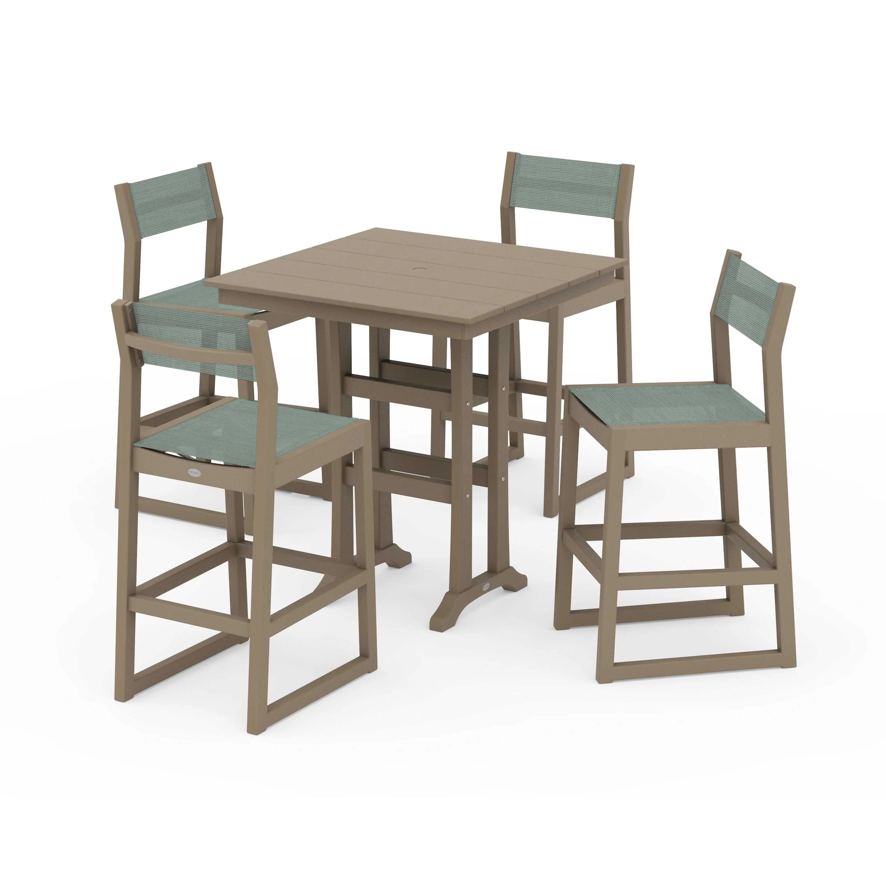 EDGE Sling Arm Chair 5-Piece Farmhouse Bar Set with Trestle Legs - Image 107