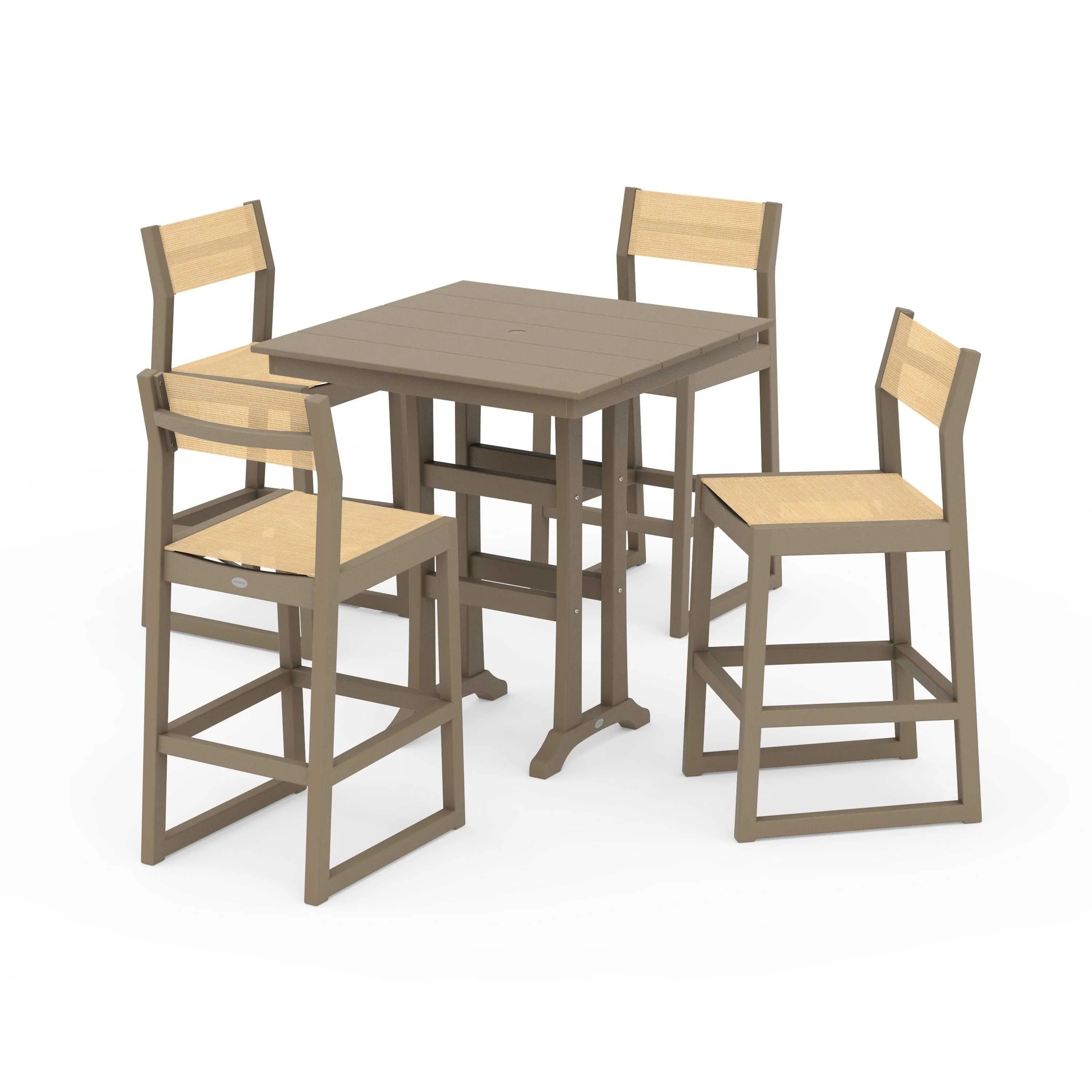 EDGE Sling Arm Chair 5-Piece Farmhouse Bar Set with Trestle Legs - Image 108