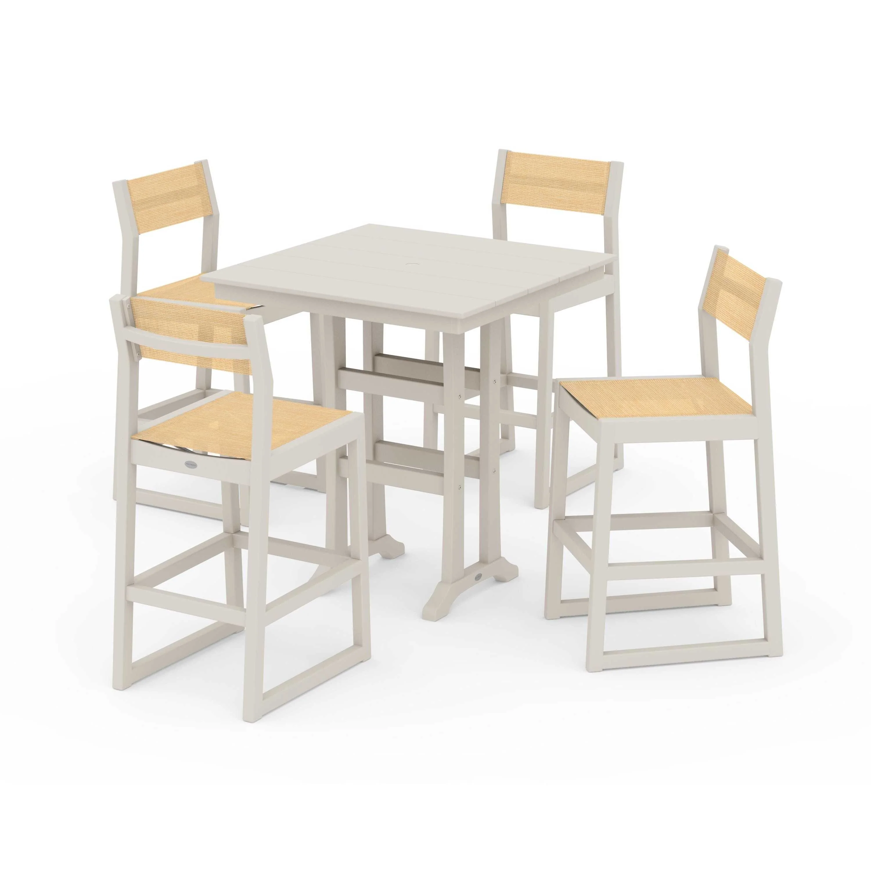 EDGE Sling Arm Chair 5-Piece Farmhouse Bar Set with Trestle Legs - Image 111