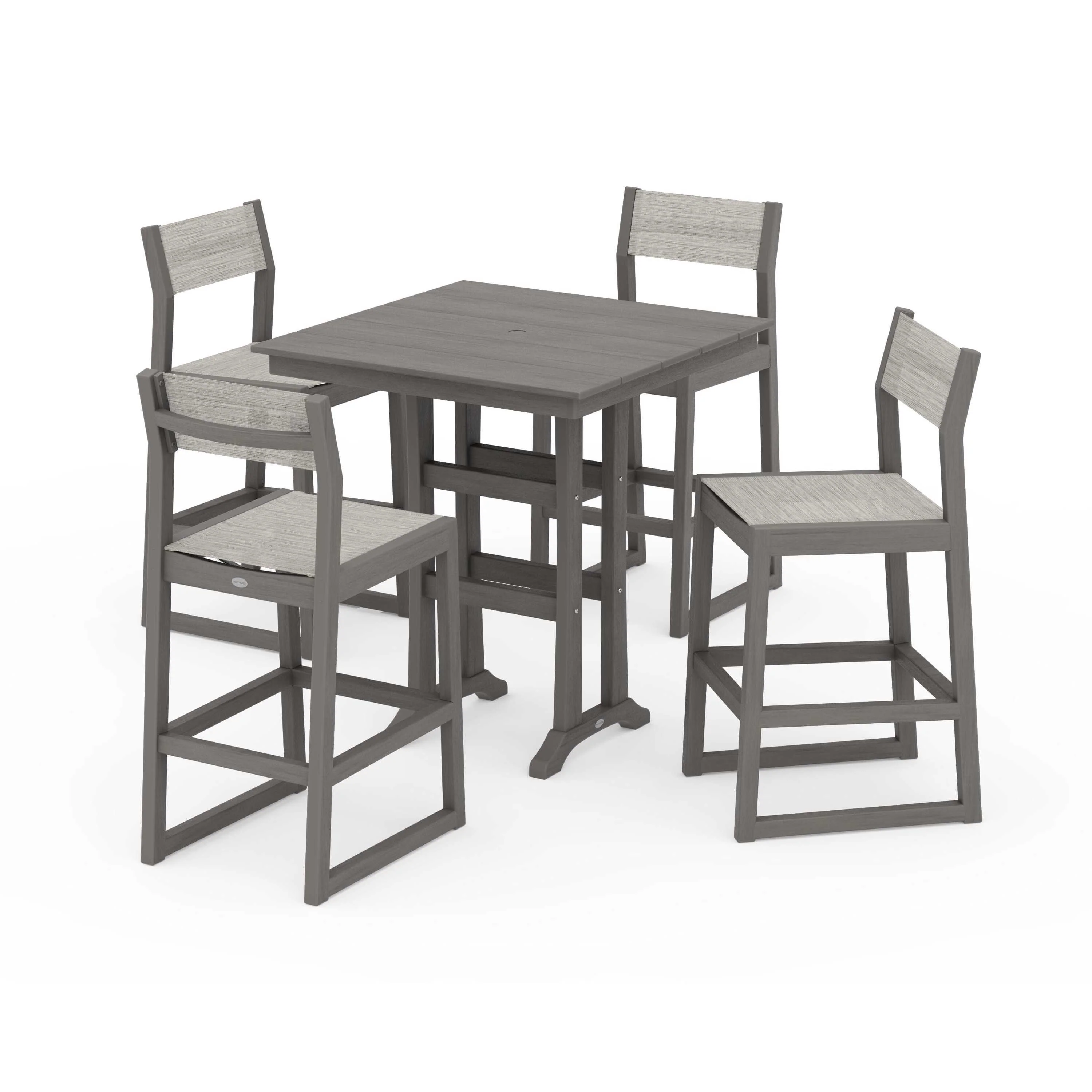 EDGE Sling Arm Chair 5-Piece Farmhouse Bar Set with Trestle Legs - Image 112