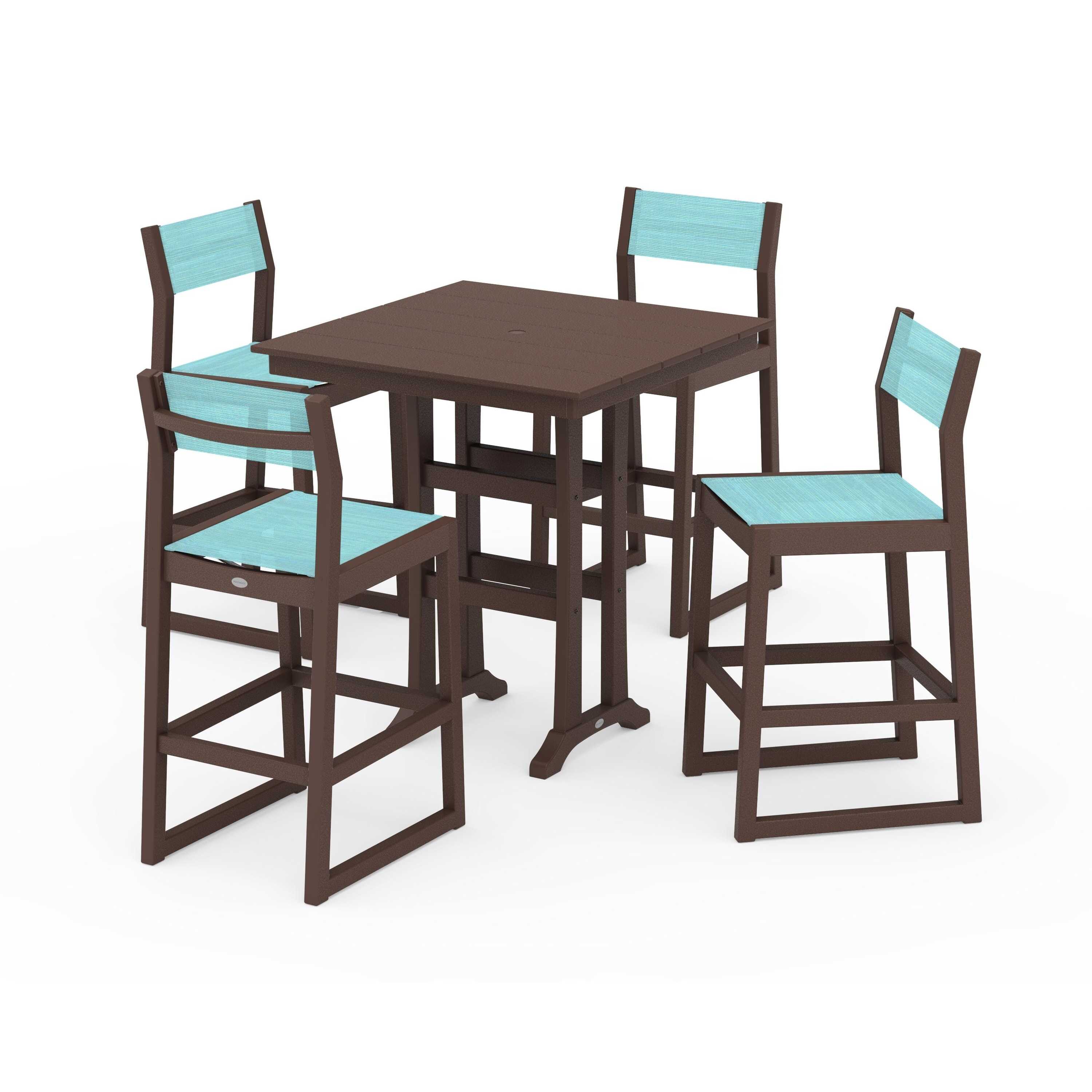 EDGE Sling Arm Chair 5-Piece Farmhouse Bar Set with Trestle Legs - Image 113