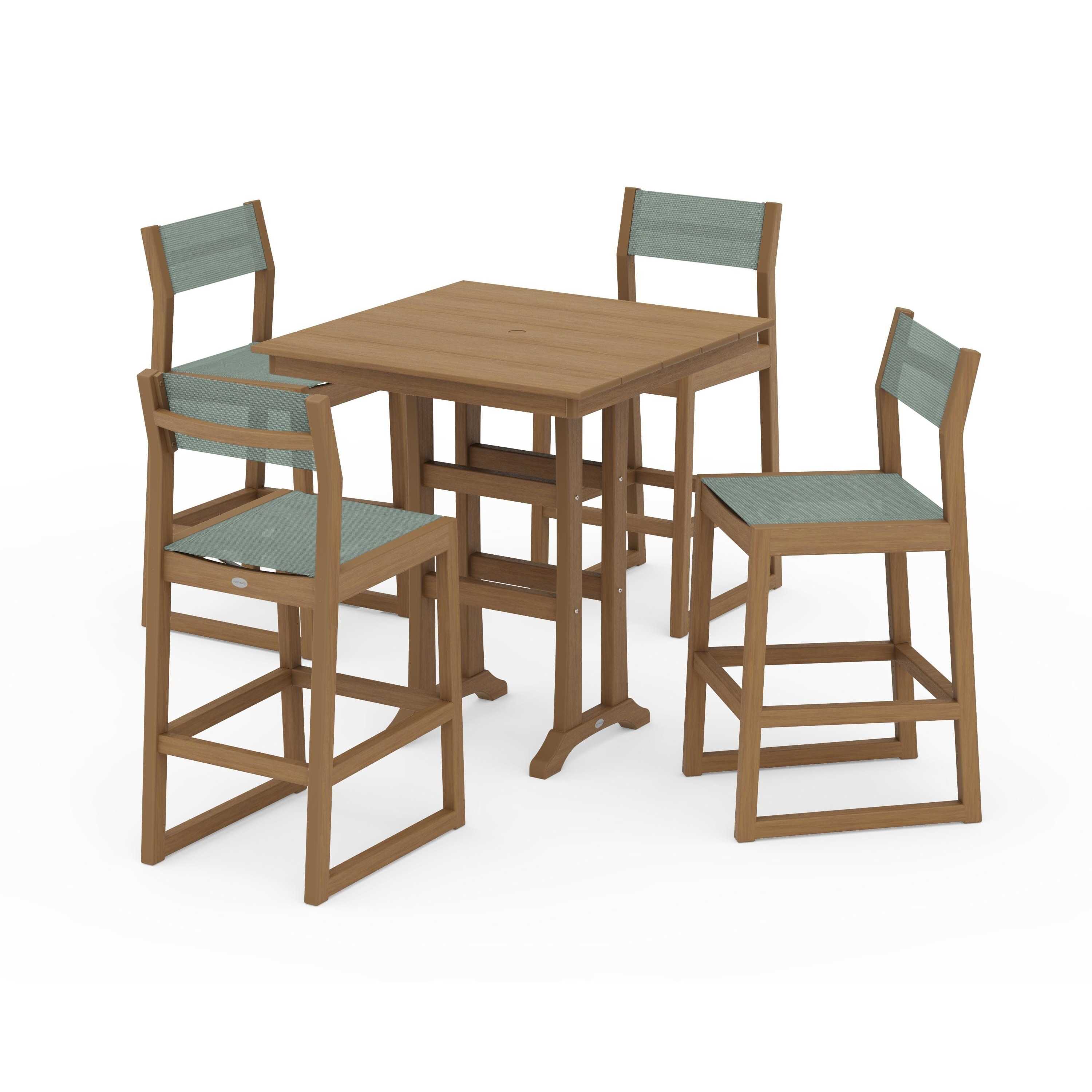 EDGE Sling Arm Chair 5-Piece Farmhouse Bar Set with Trestle Legs - Image 117