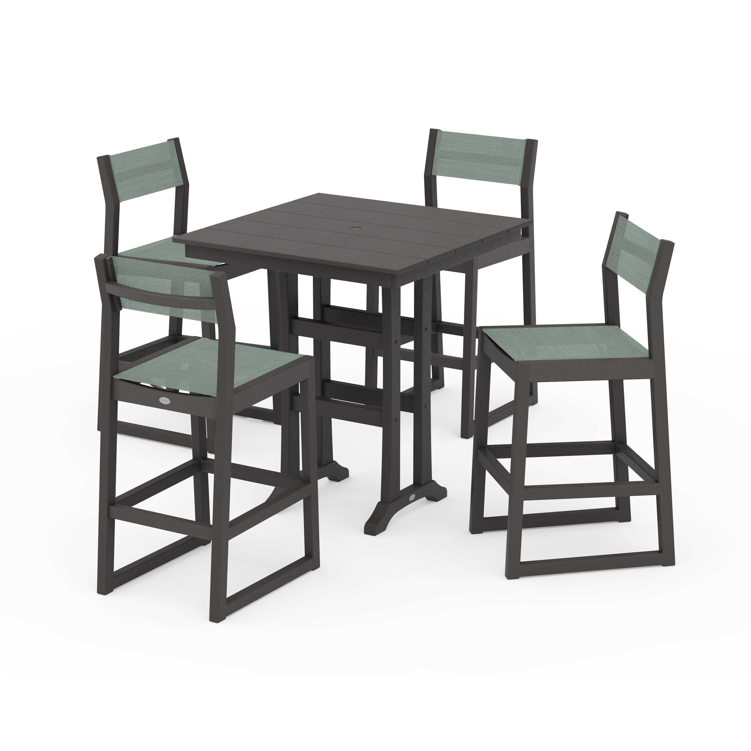 EDGE Sling Arm Chair 5-Piece Farmhouse Bar Set with Trestle Legs - Image 120